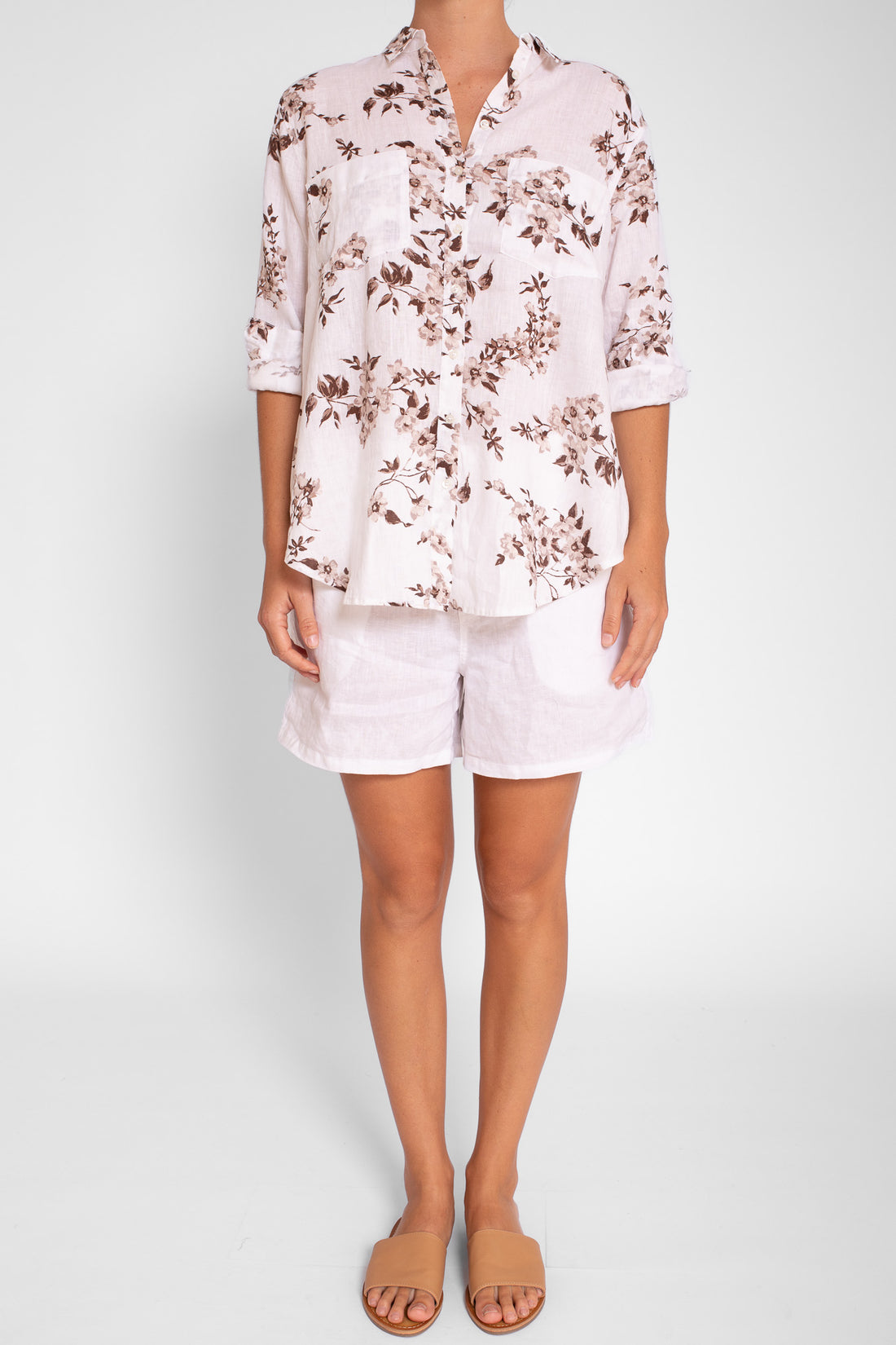 Chocolate Floral Boyfriend Linen Shirt