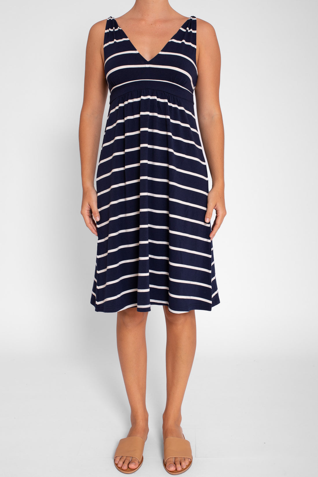 Navy Stripe V-Neck Dress