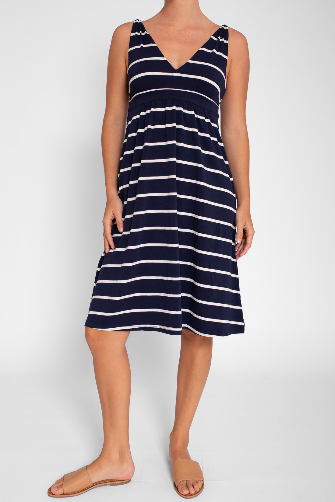 Navy Stripe V-Neck Dress