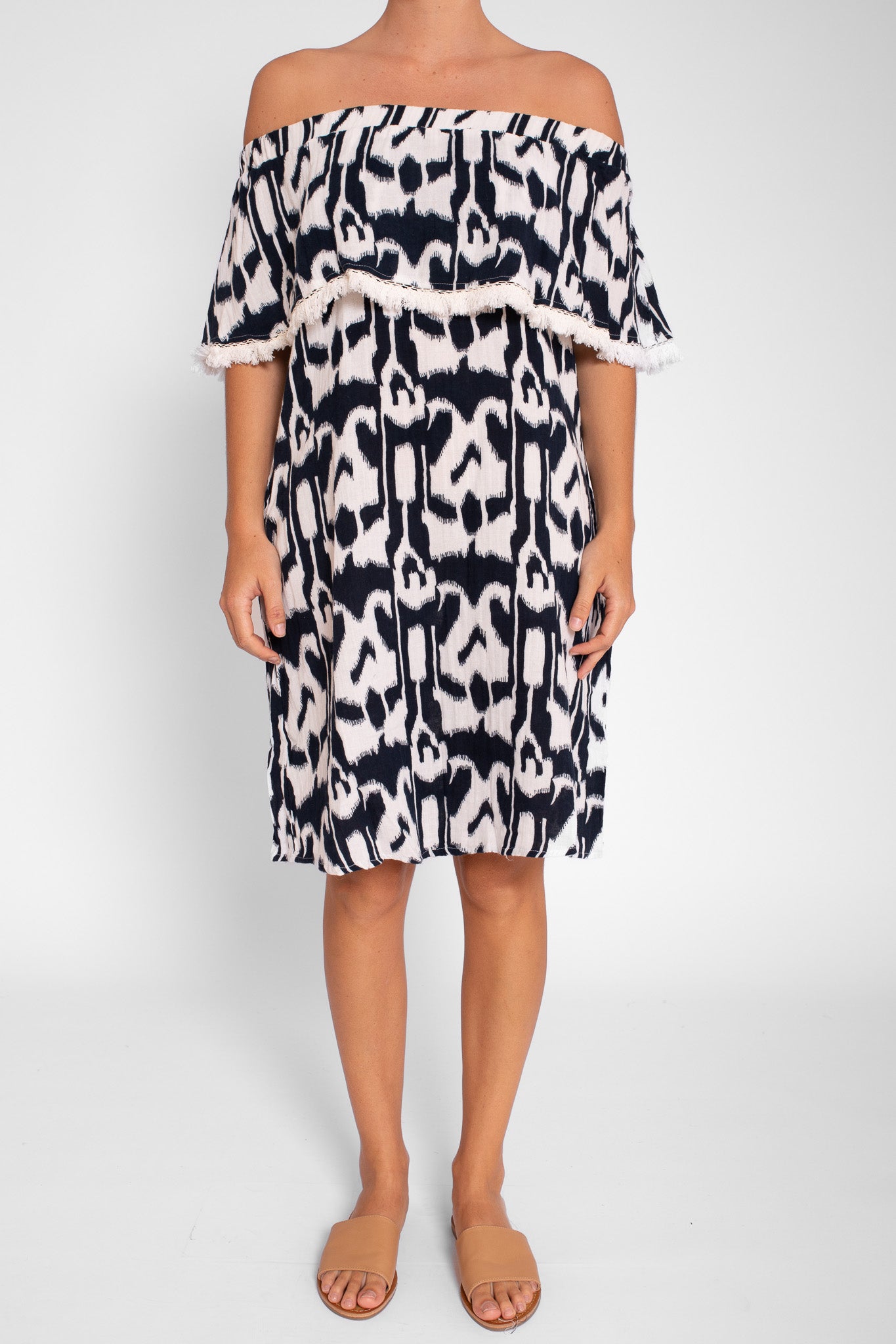 Ikat Print Ruffle Dress