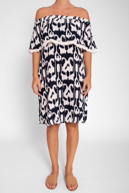 Ikat Print Ruffle Dress