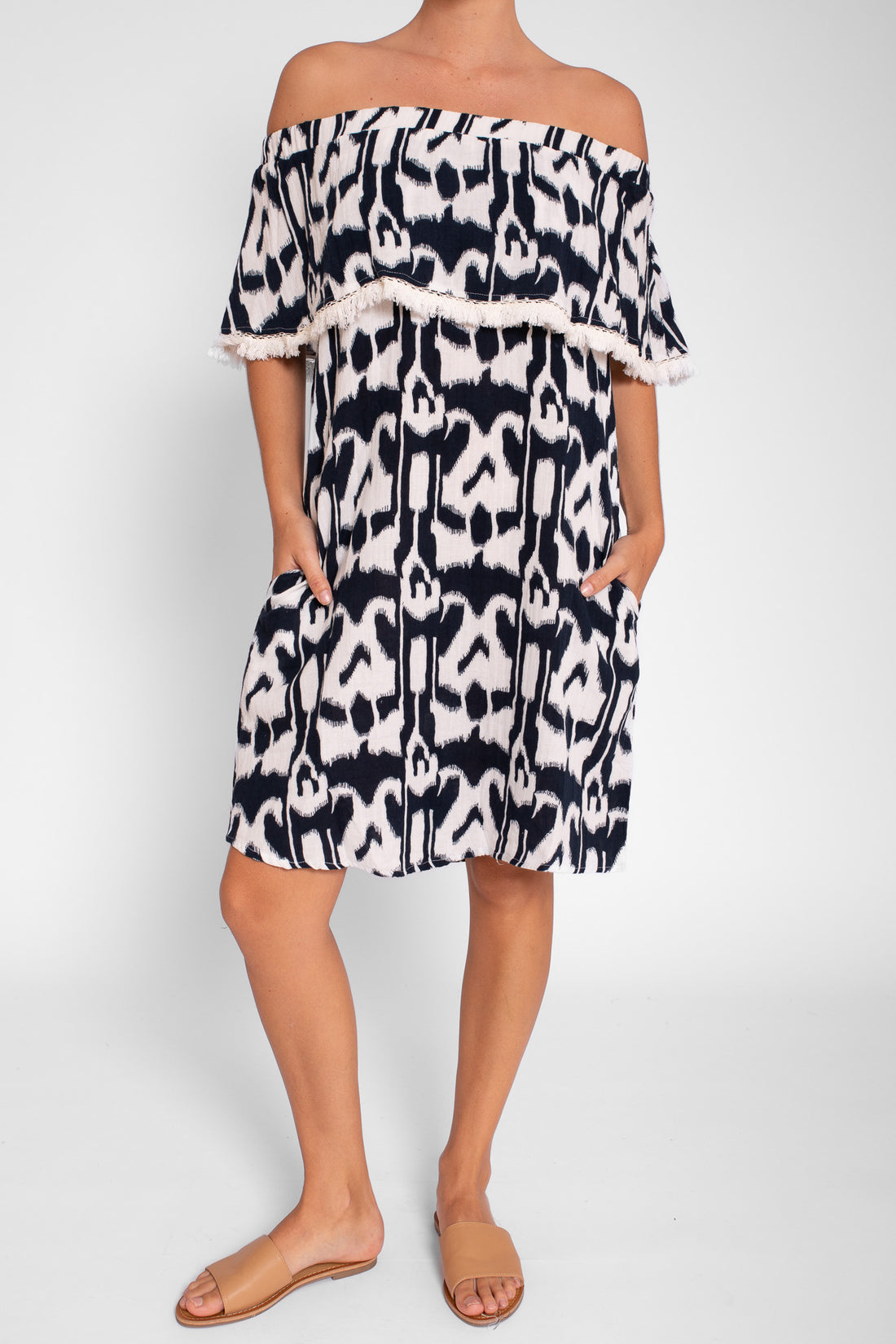 Ikat Print Ruffle Dress