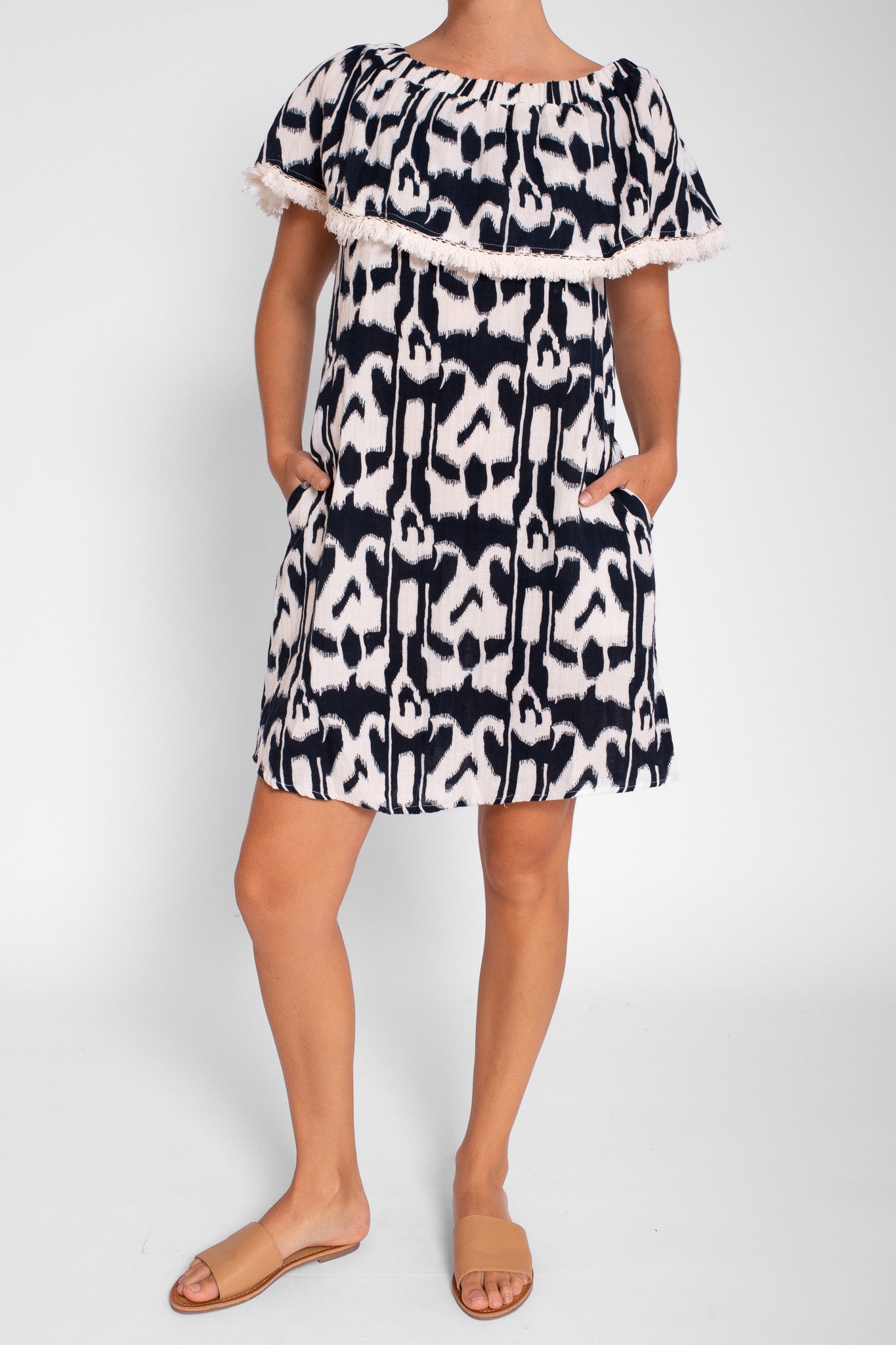 Ikat Print Ruffle Dress