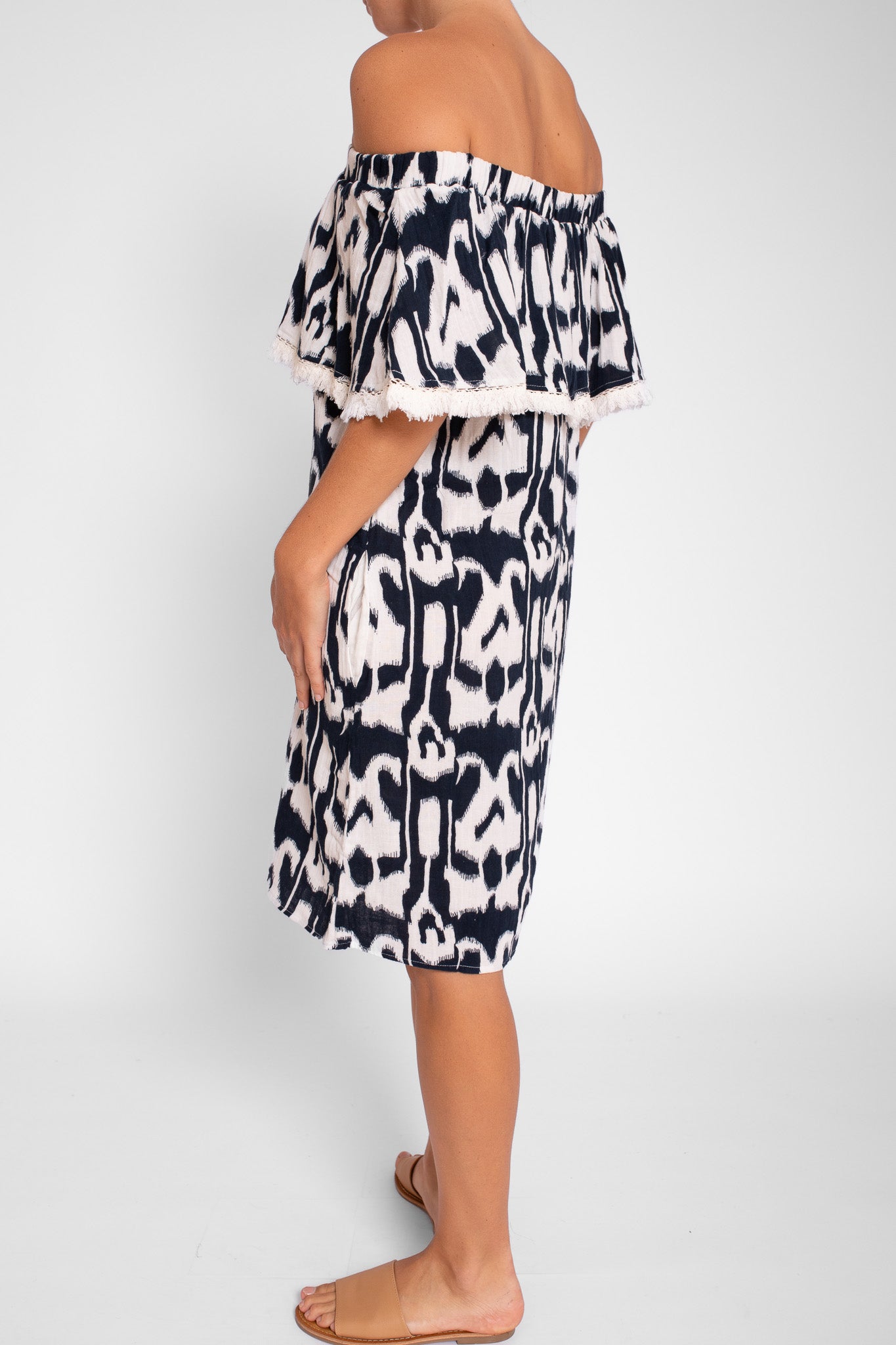 Ikat Print Ruffle Dress