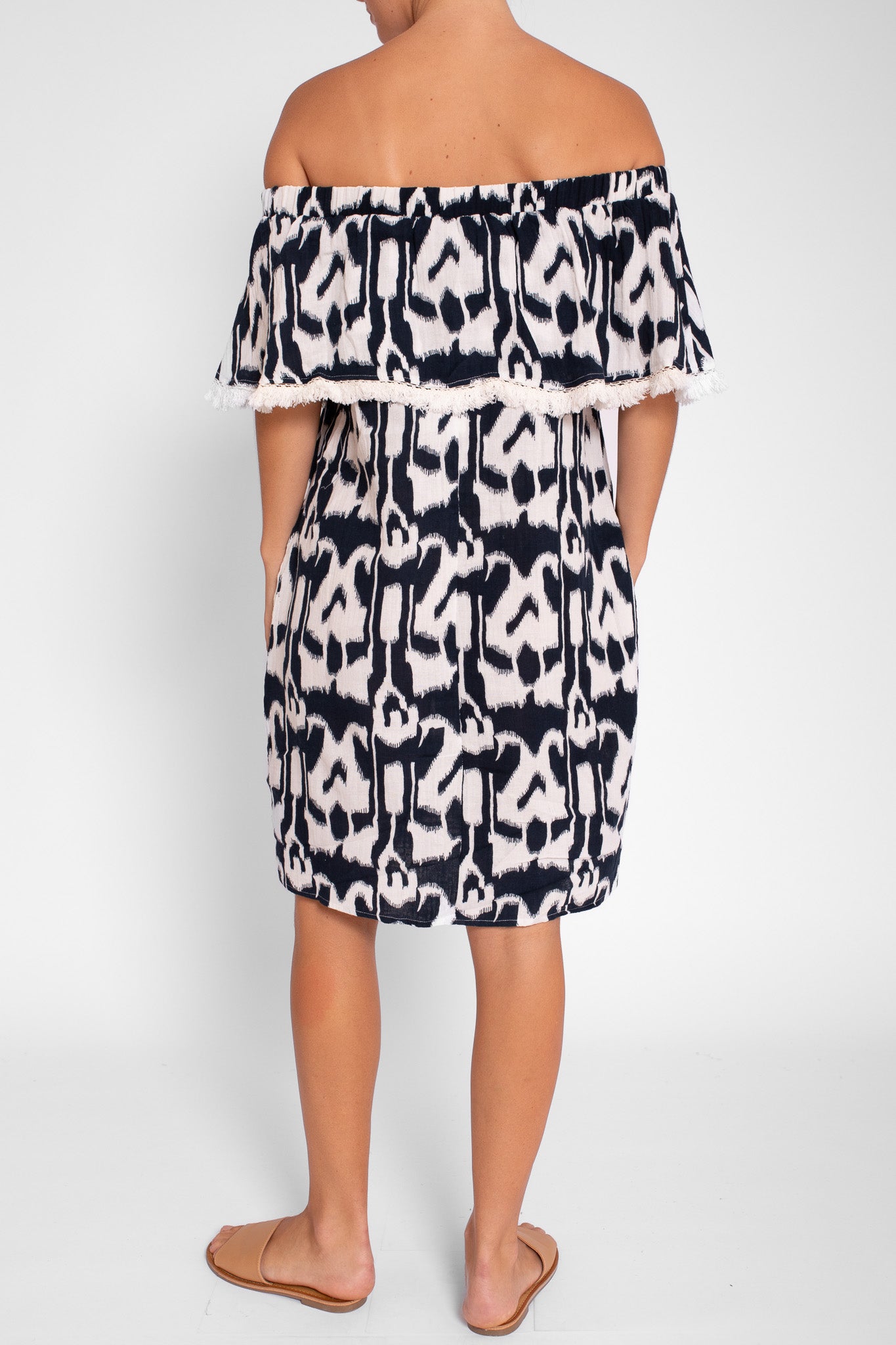 Ikat Print Ruffle Dress