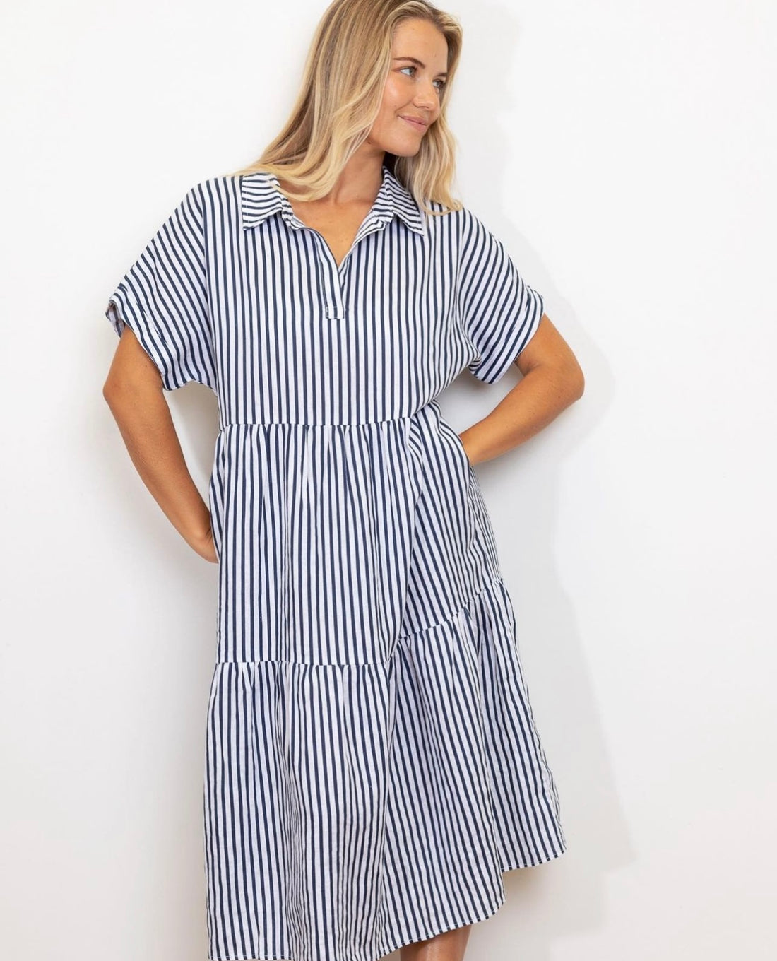 Navy and White Stripe Tiered Dress - TOP SELLING!