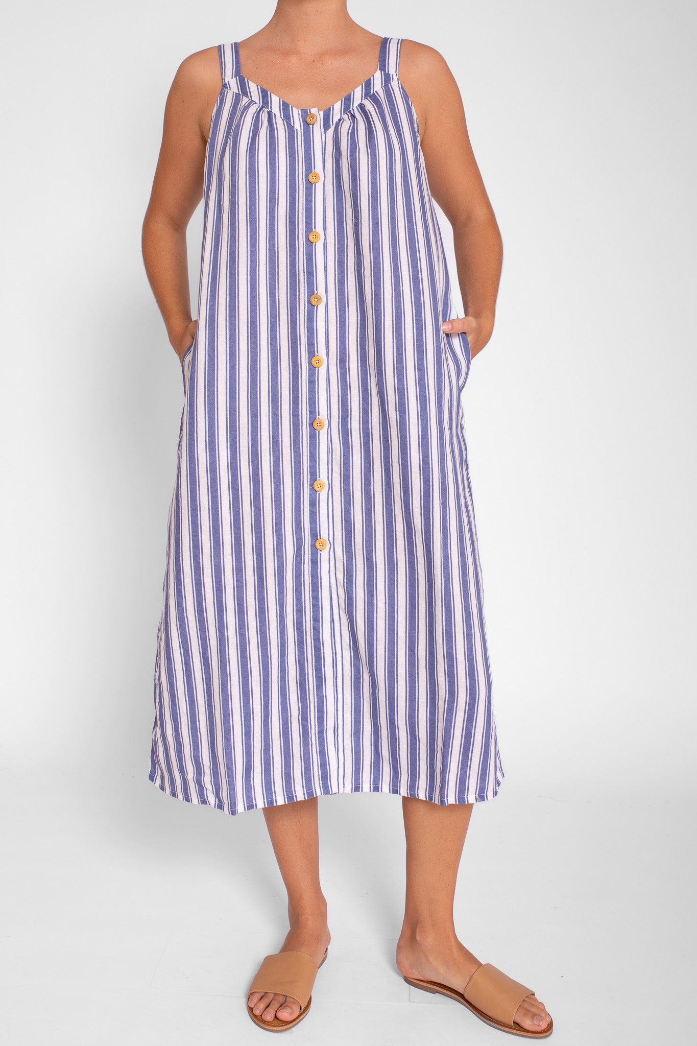 Summer Day Stripe Linen Midi Dress