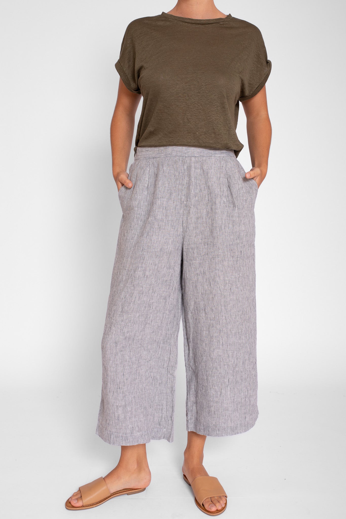 Graphite Stripe Wide Leg Linen Pant