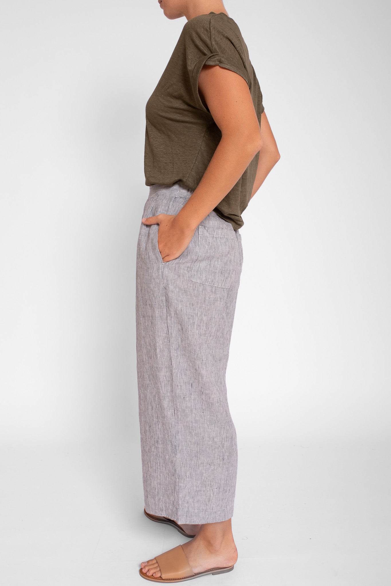 Graphite Stripe Wide Leg Linen Pant