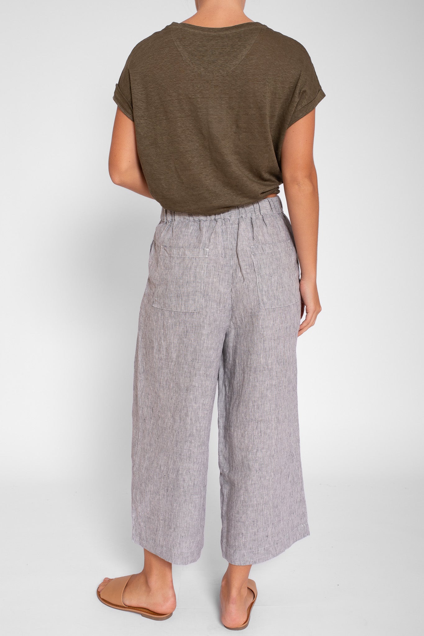 Graphite Stripe Wide Leg Linen Pant