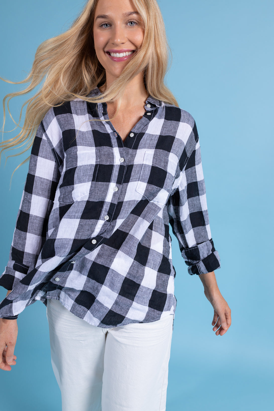 Black Gingham Boyfriend Linen Shirt