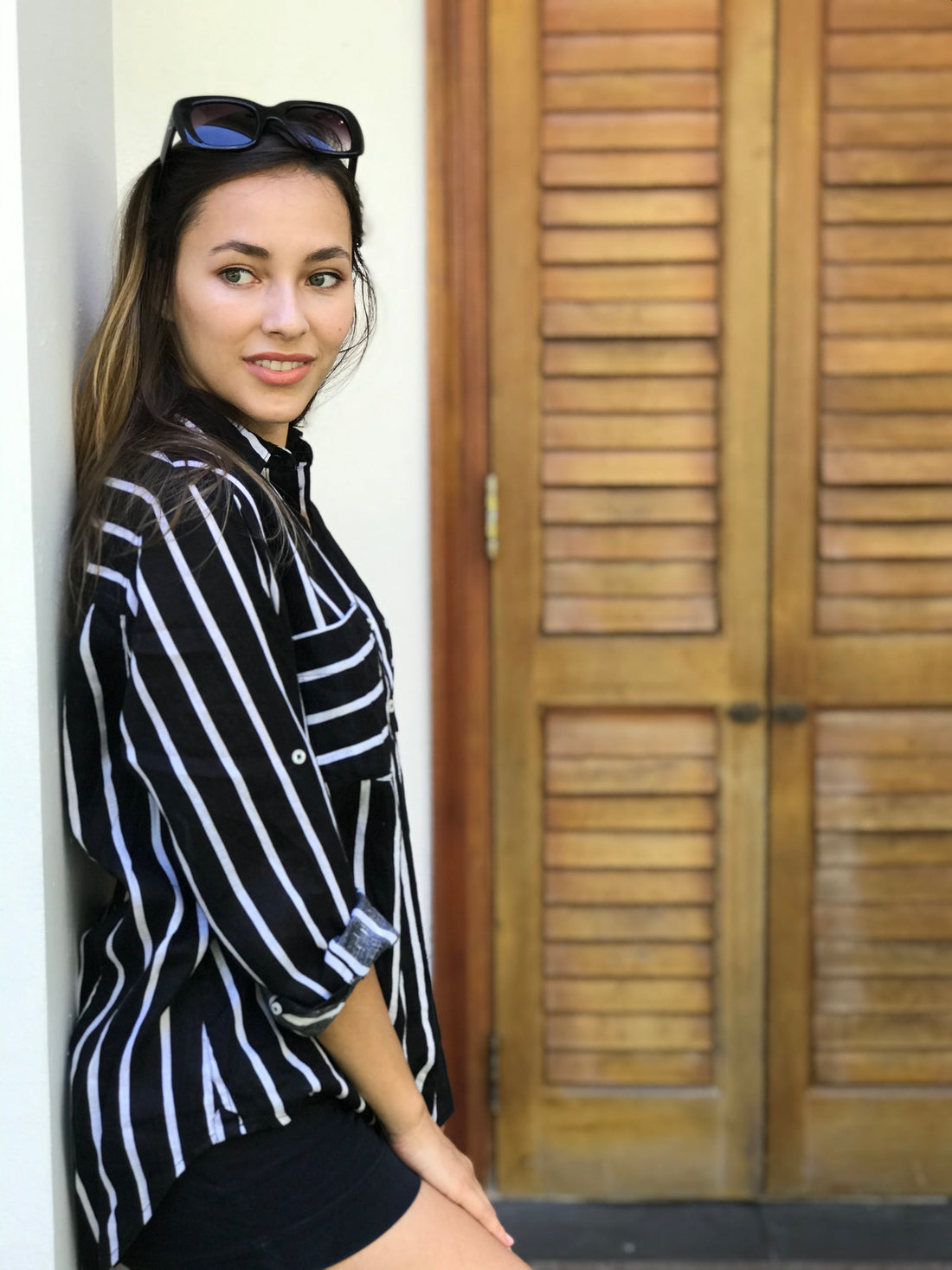 Black &amp; White Striped Boyfriend Linen Shirt