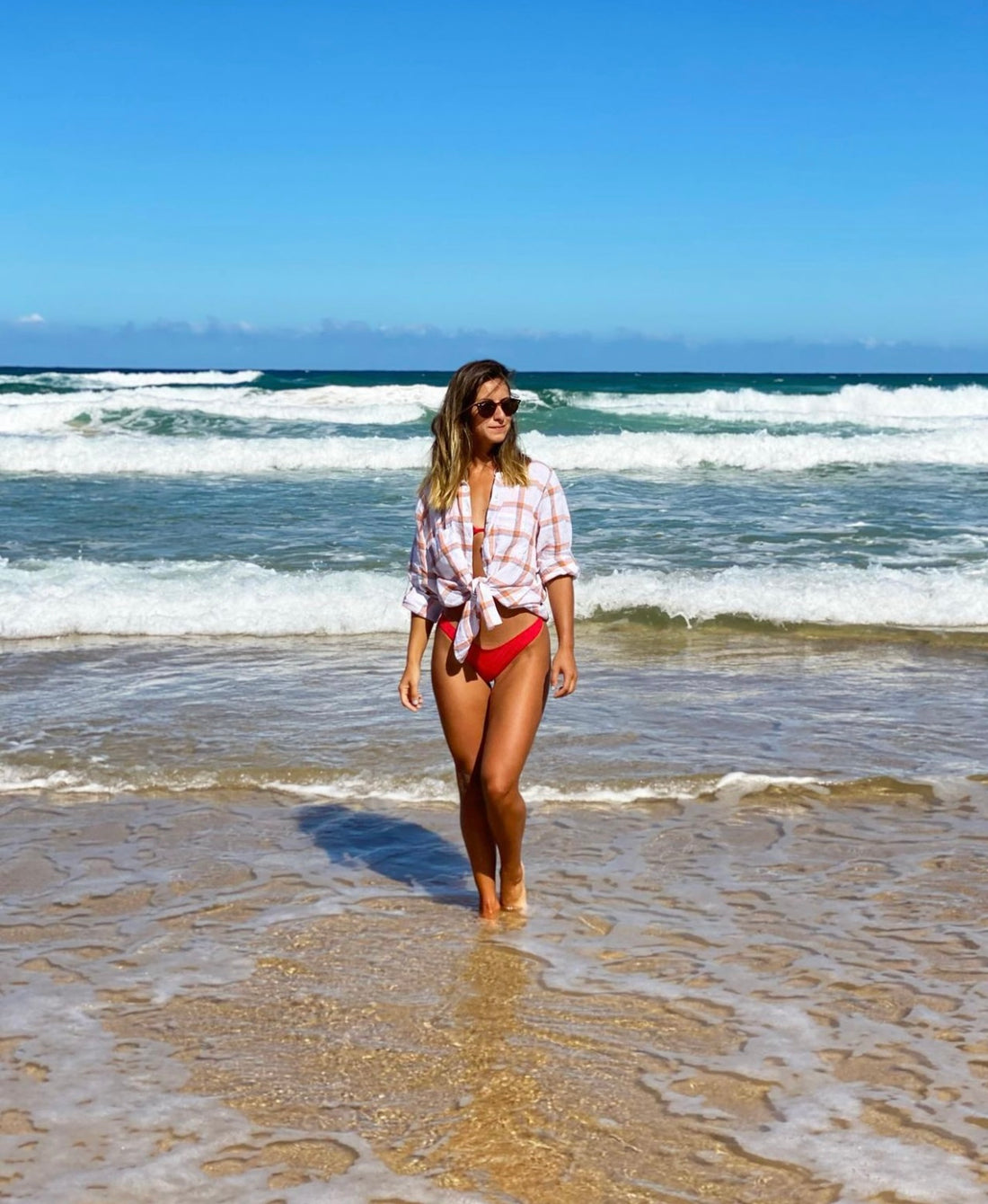 White with Orange and Silver Check Boyfriend Linen Shirt