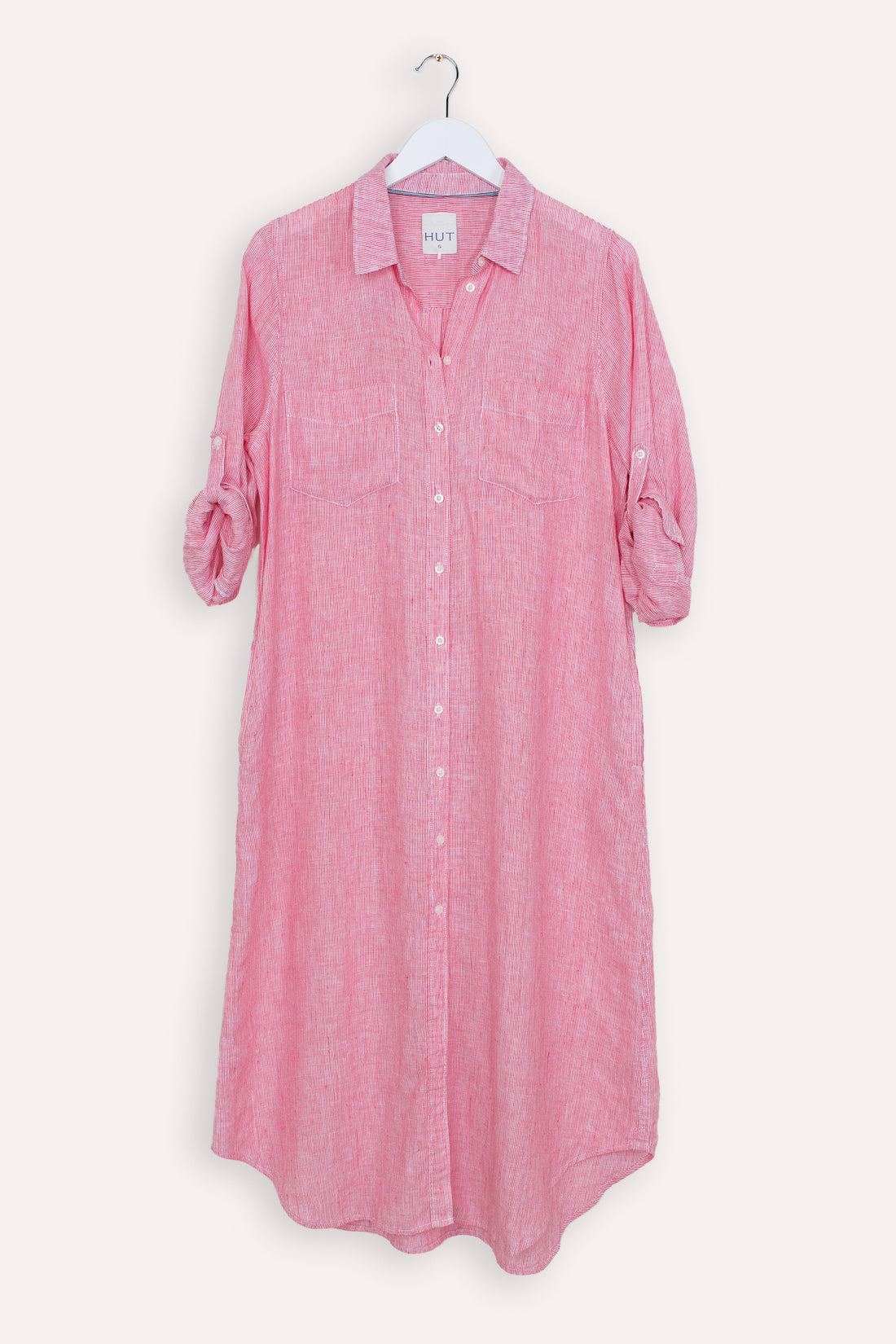 Boyfriend Linen Shirtdress Navy Watermelon Stripe