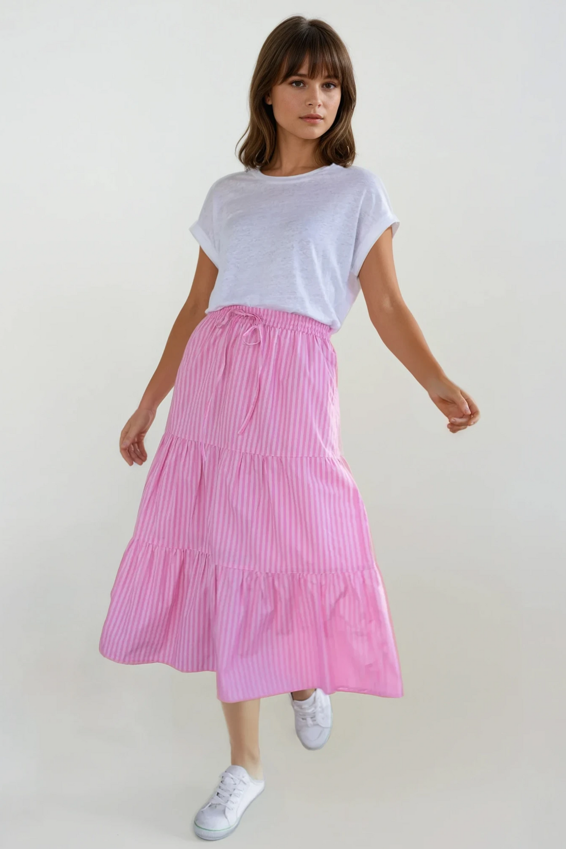 Pink Ticking Stripe Tiered skirt