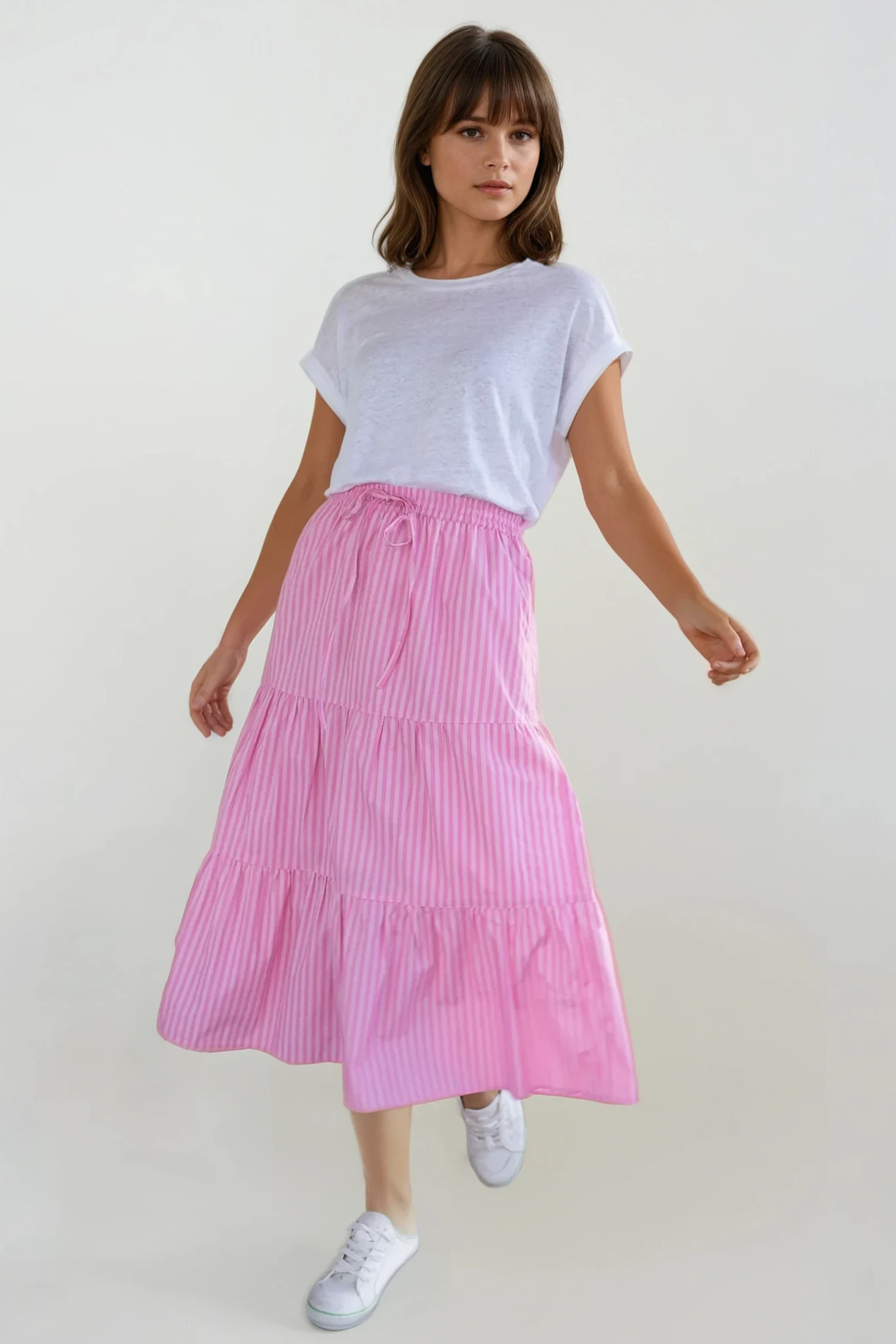 Pink Ticking Stripe Tiered skirt