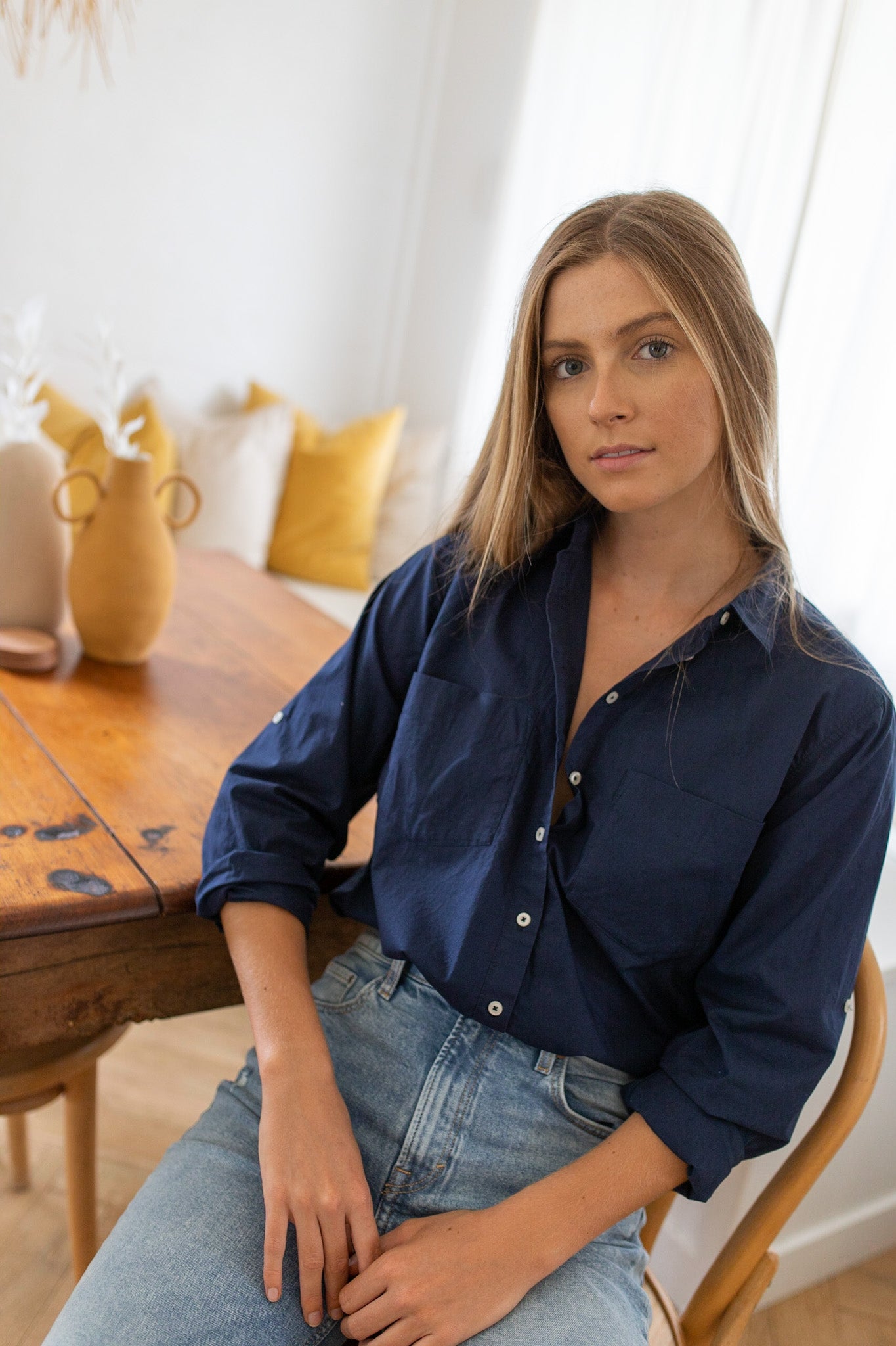 Navy Cotton Poplin Shirt