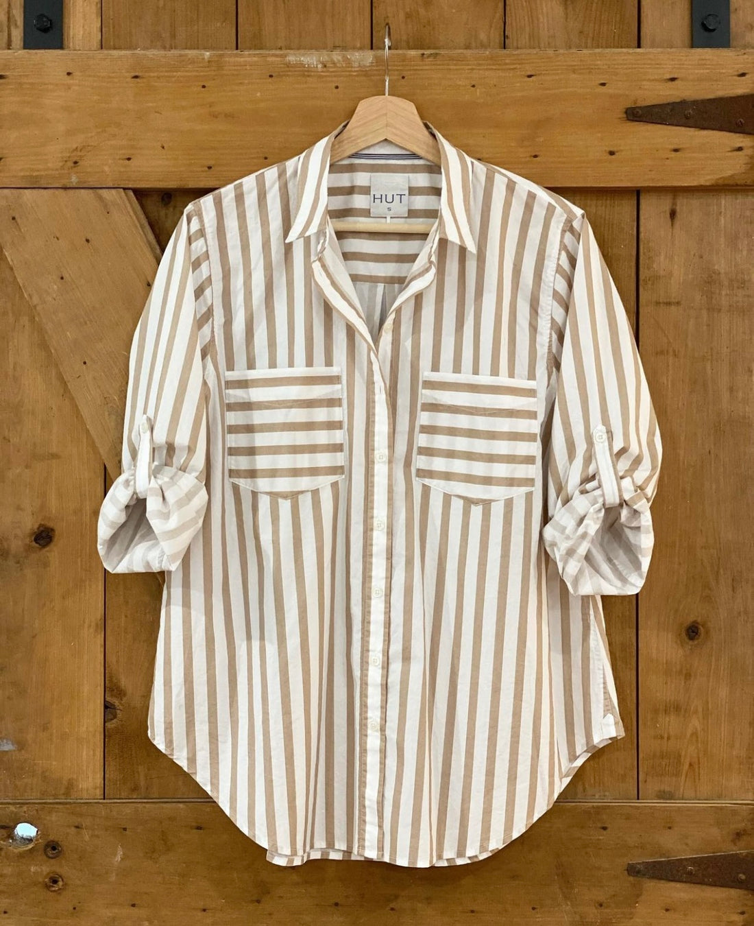 Taupe Stripe Cotton Poplin Shirt