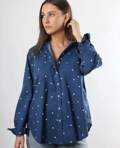 Navy Heart Cotton Poplin Shirt