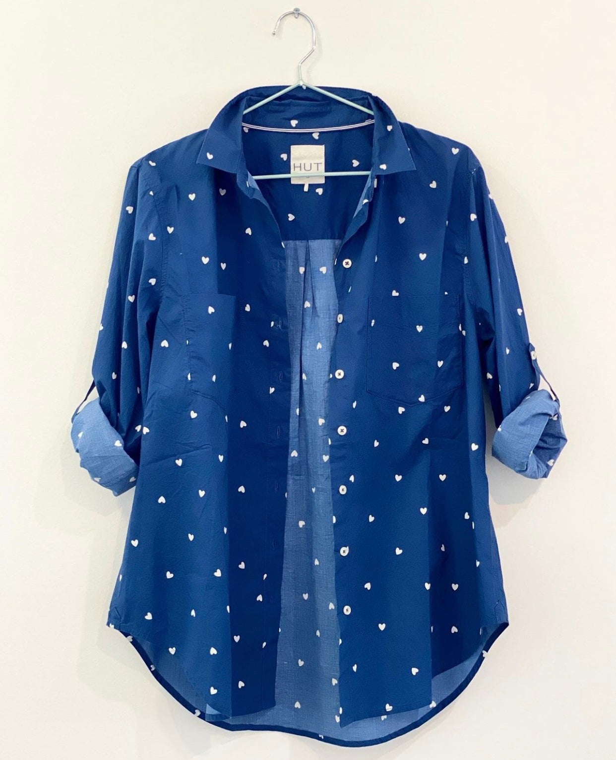 Navy Heart Cotton Poplin Shirt