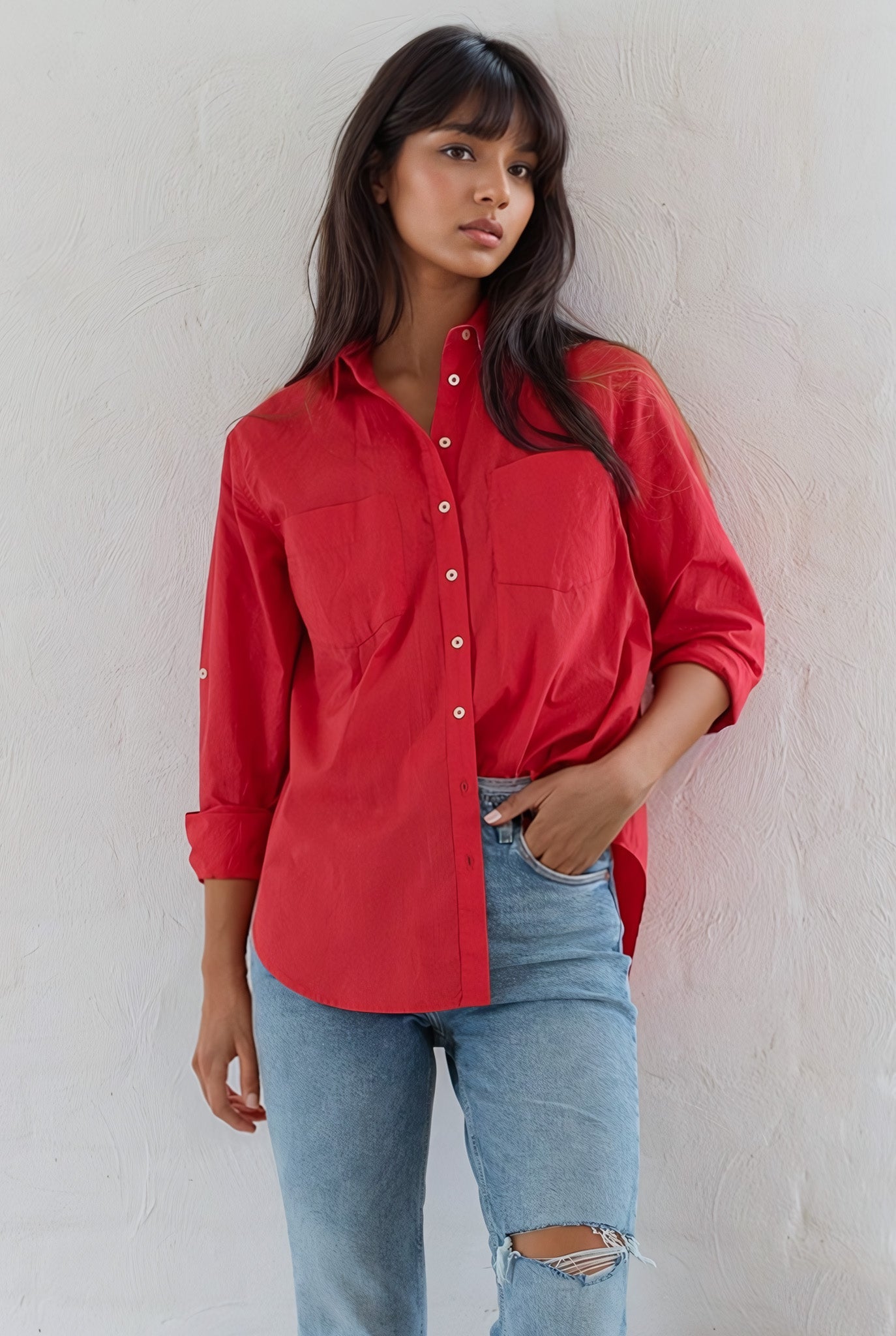 Poppy Red Cotton Poplin Shirt