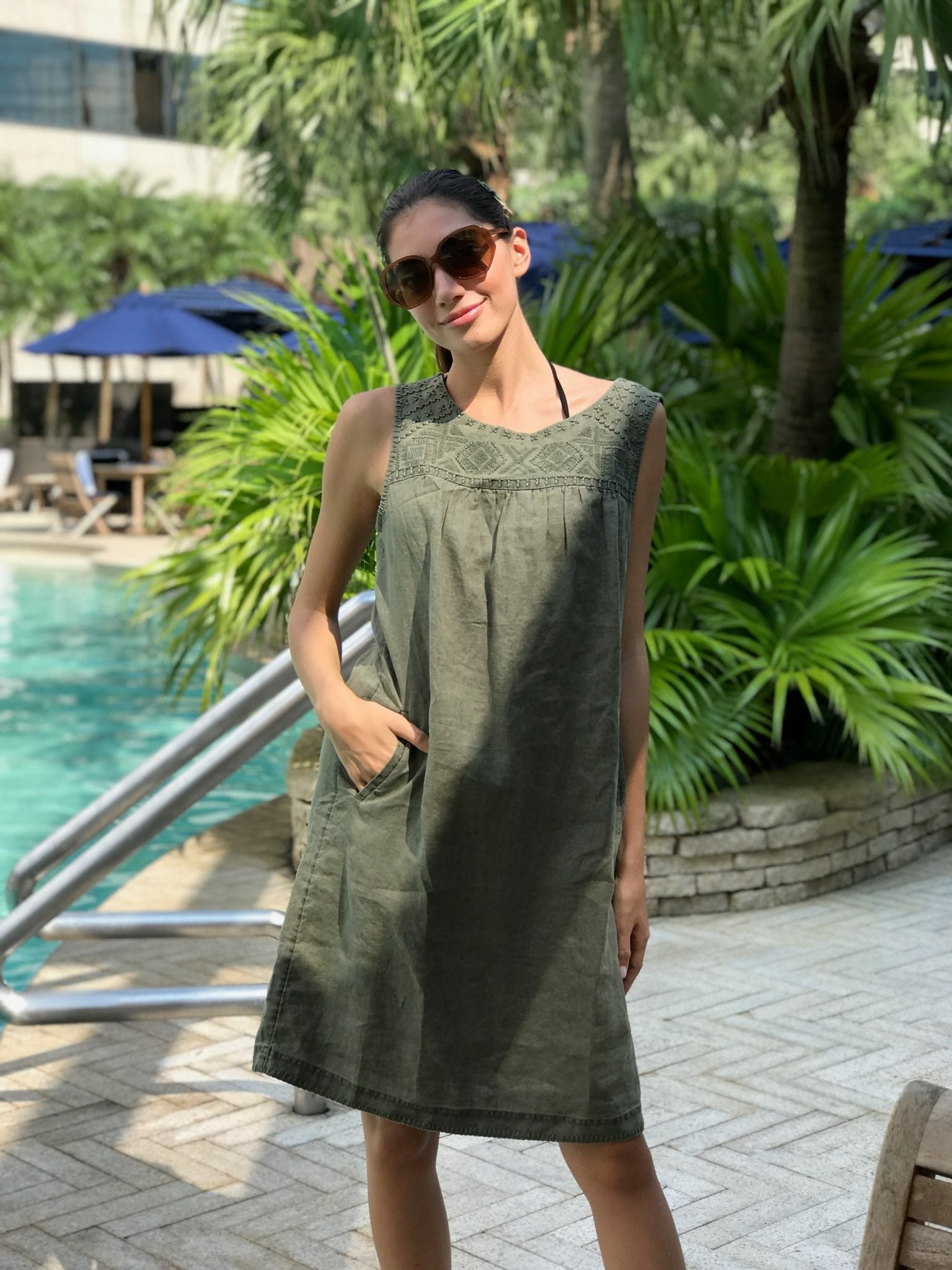 Olive Green Embroidered Dress