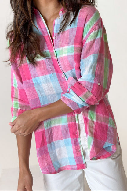 Spring Plaid Boyfriend Linen Shirt