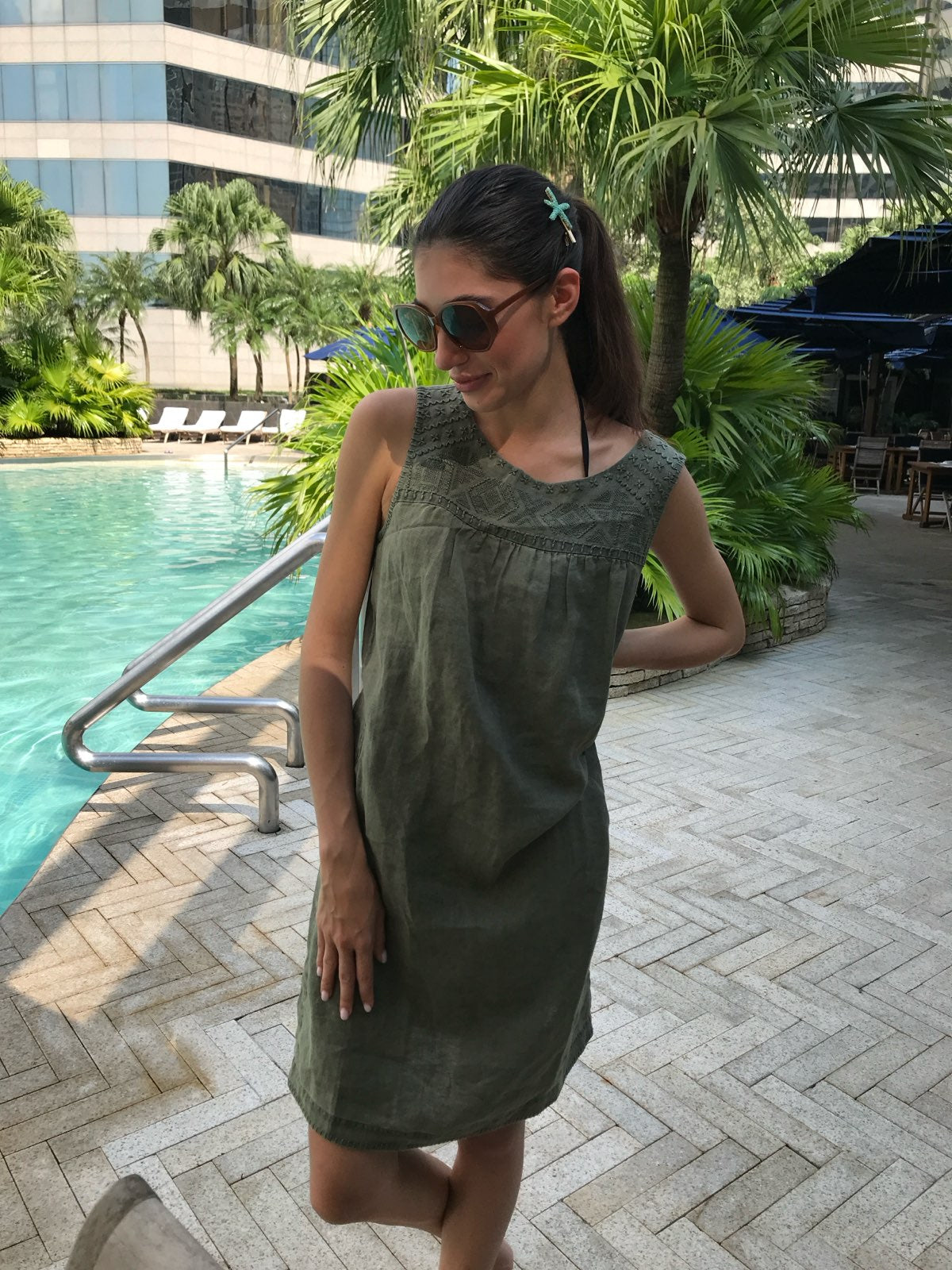 Olive Green Embroidered Dress