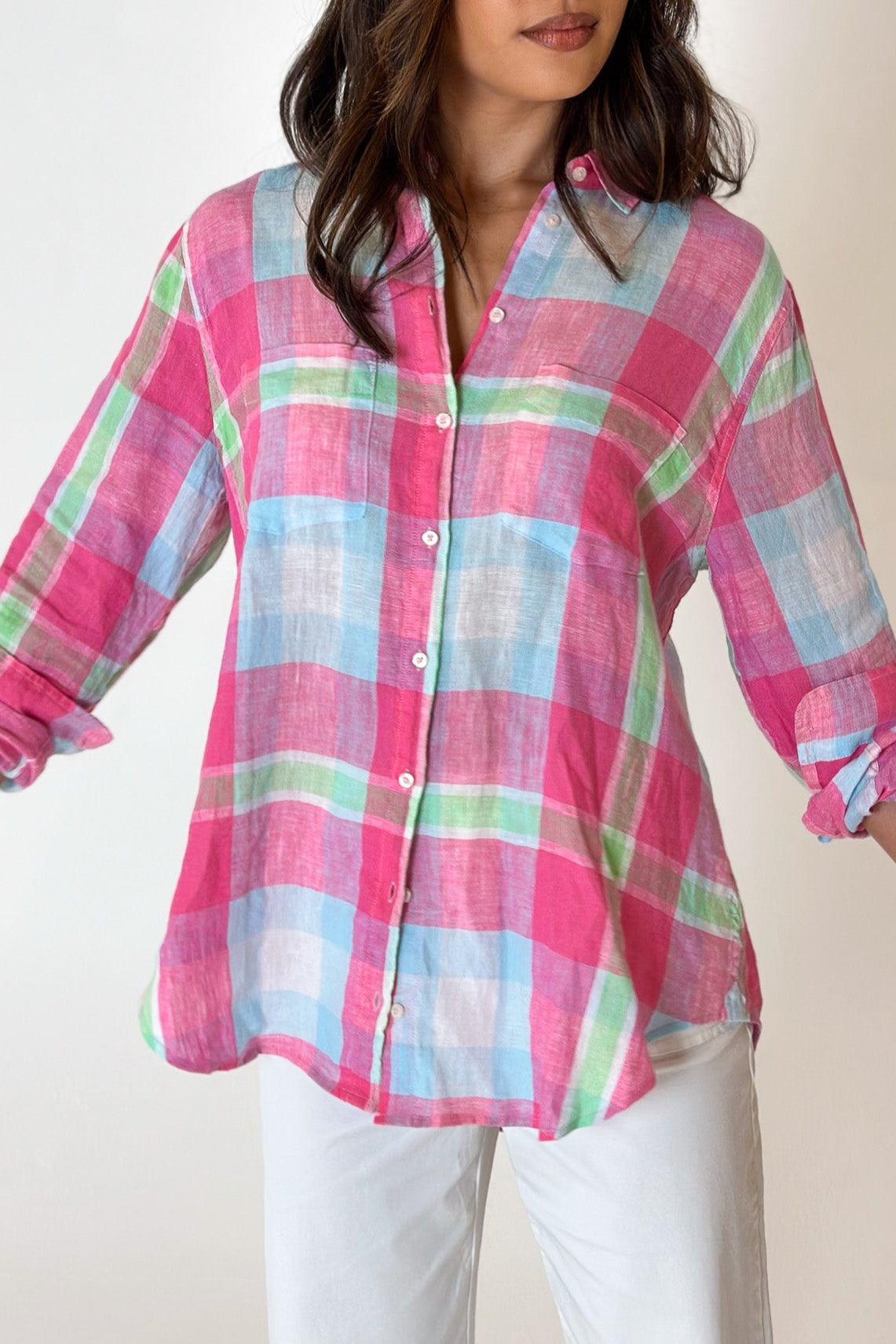 Spring Plaid Boyfriend Linen Shirt