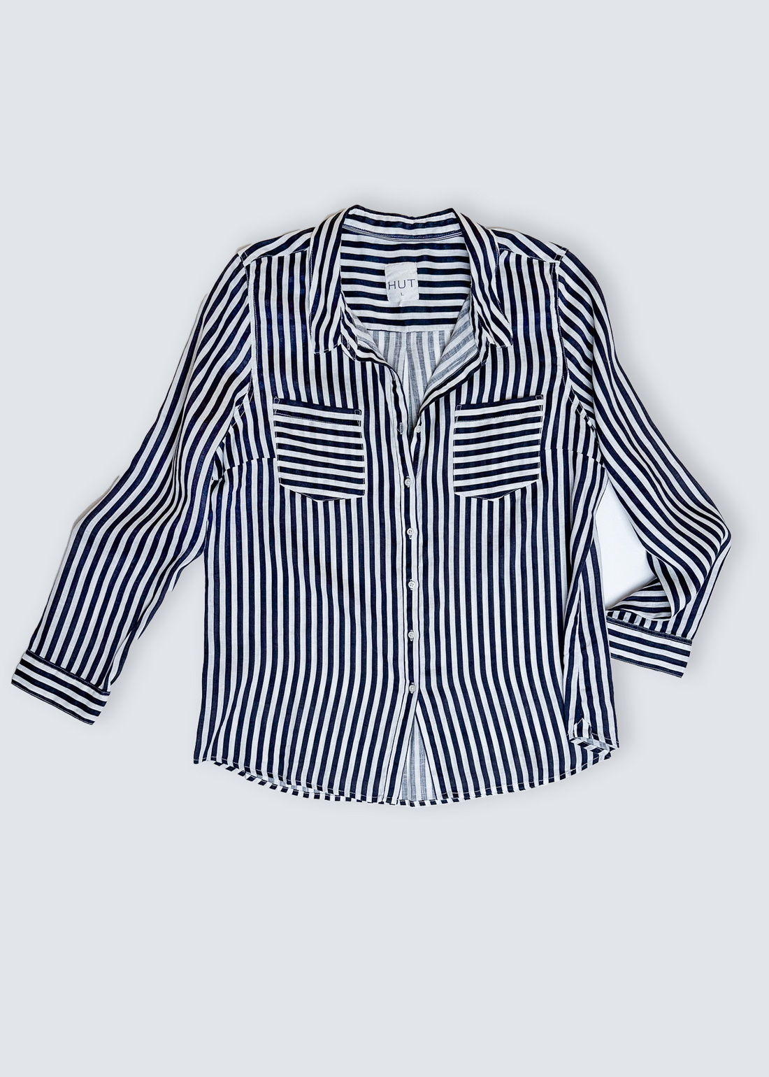 Navy and White Stripe Linen Regular Fit Shirt