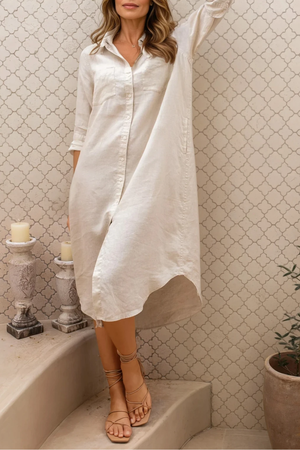 Boyfriend Linen Shirtdress Latte