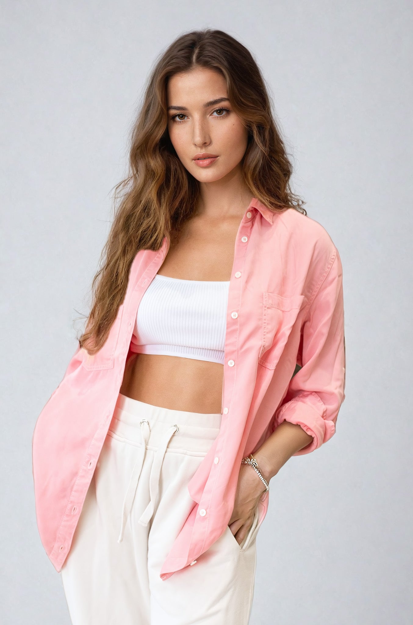 Ella Tencel Linen Shirt Pale Pink