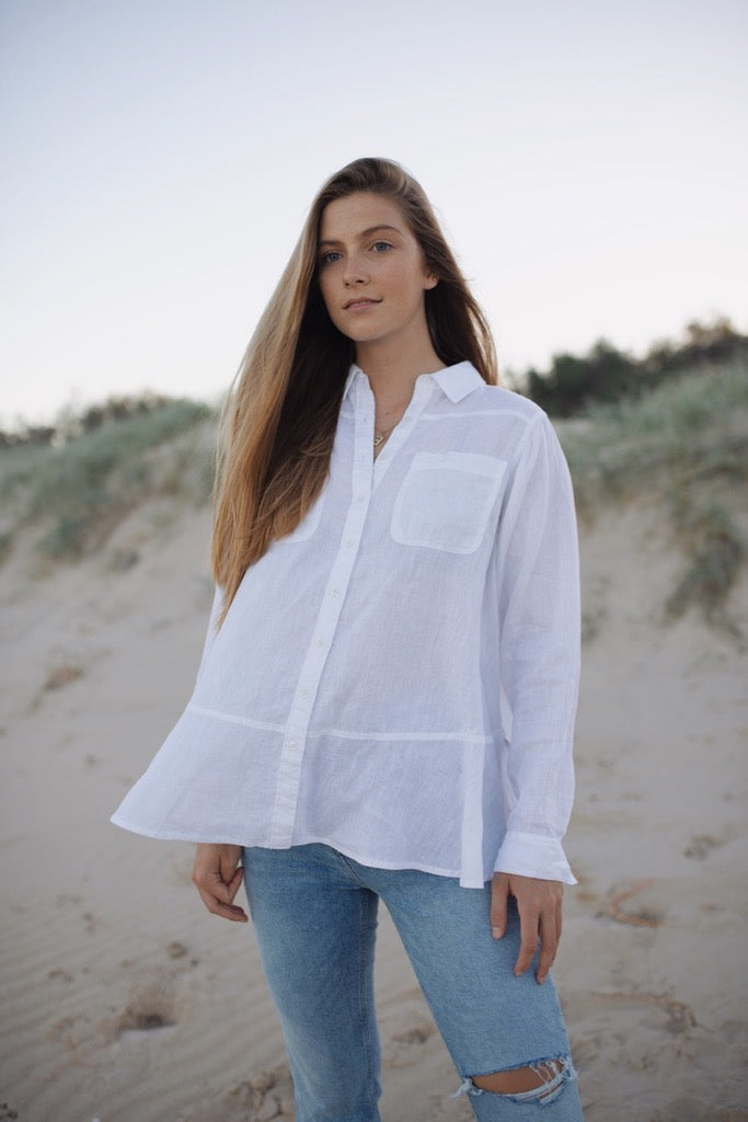 White Peplum Linen Shirt