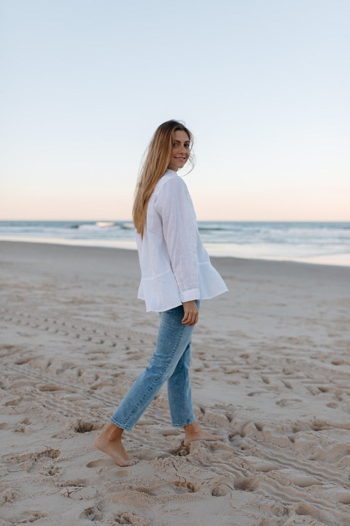 White Peplum Linen Shirt