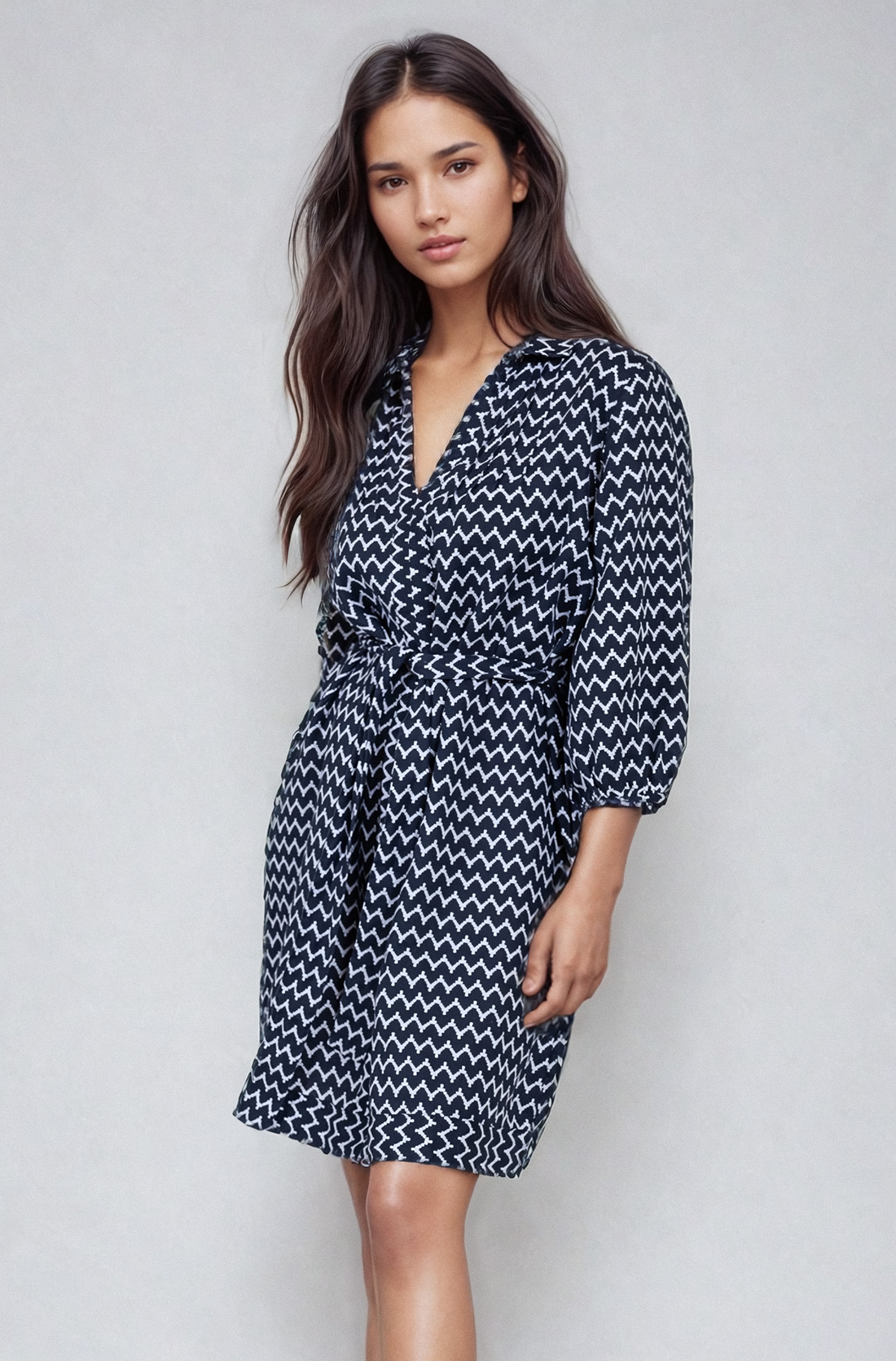 Navy Chevron Roberta Pintuck Dress