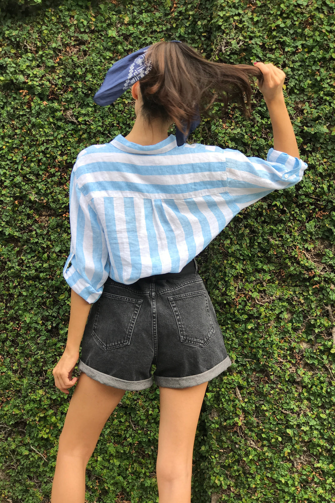 Blue And White Striped Boyfriend Linen Shirt