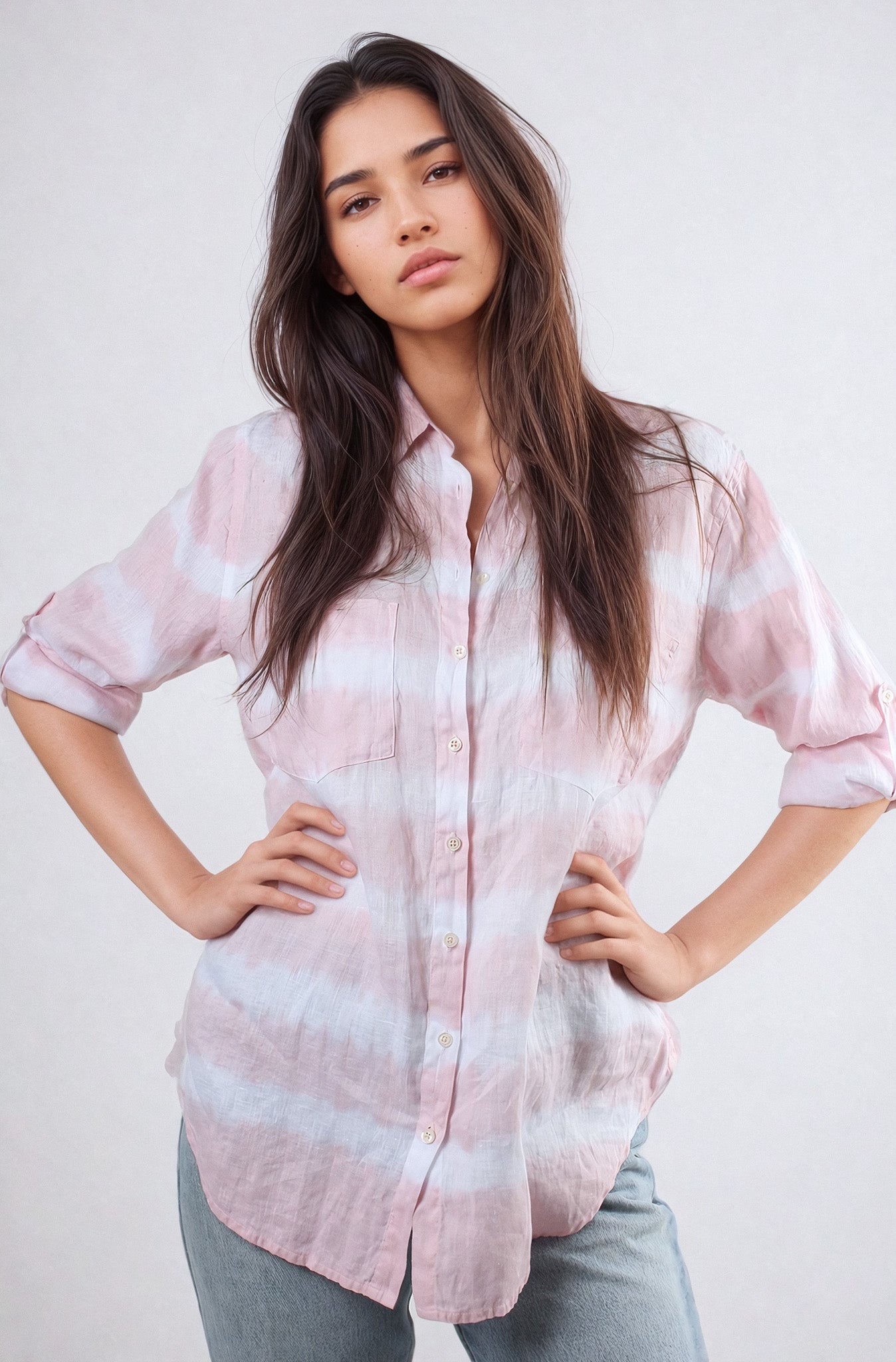 Ballerina Pink Tie Dye Boyfriend Linen Shirt