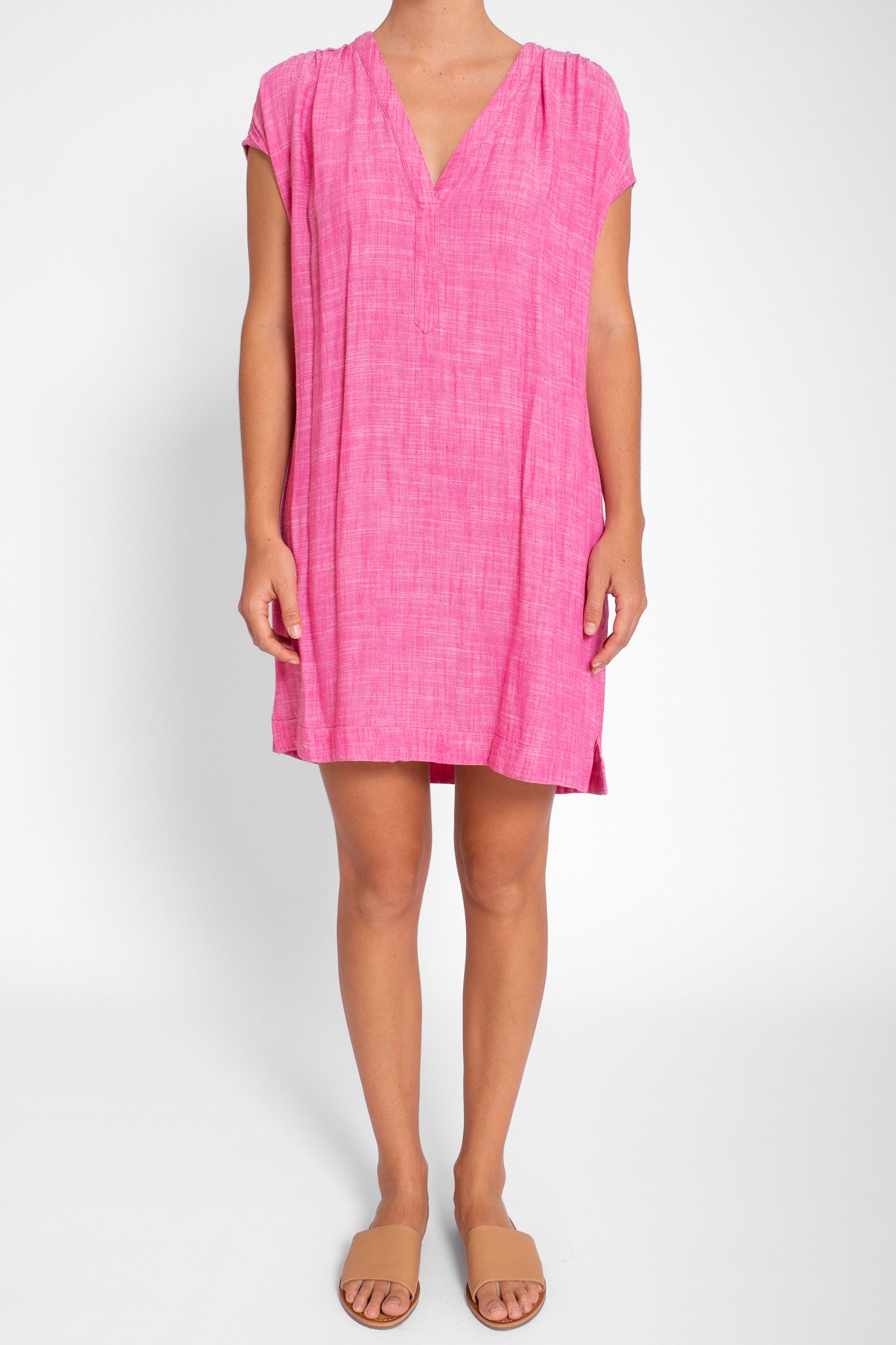 Hot Pink Chambray Viscose Tunic Dress