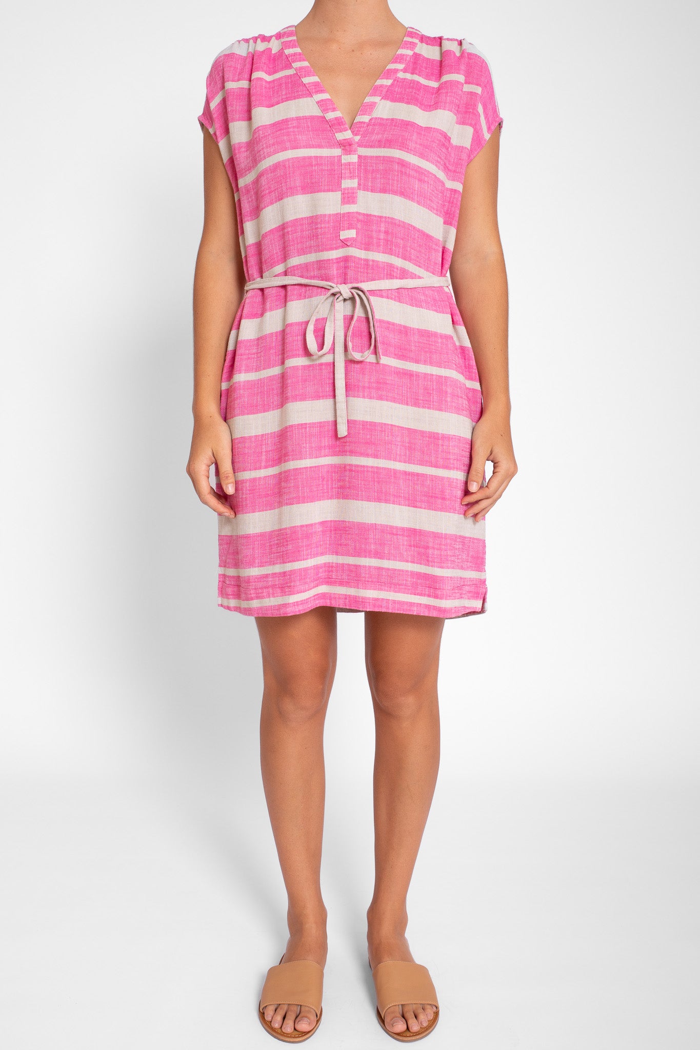 Pink/Stone Horizontal Stripe Tunic Dress