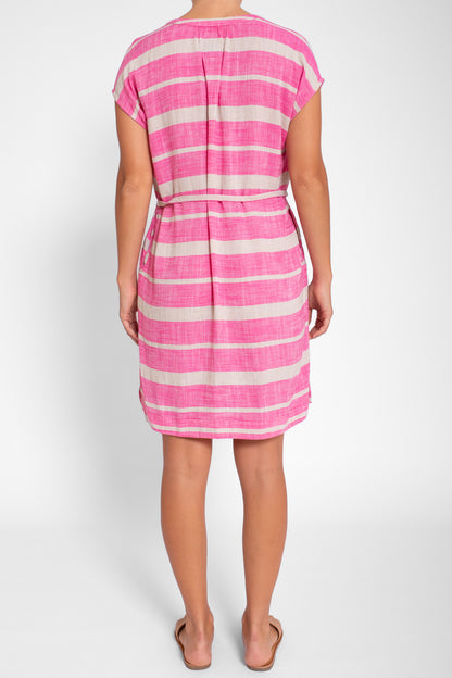 Pink/Stone Horizontal Stripe Tunic Dress