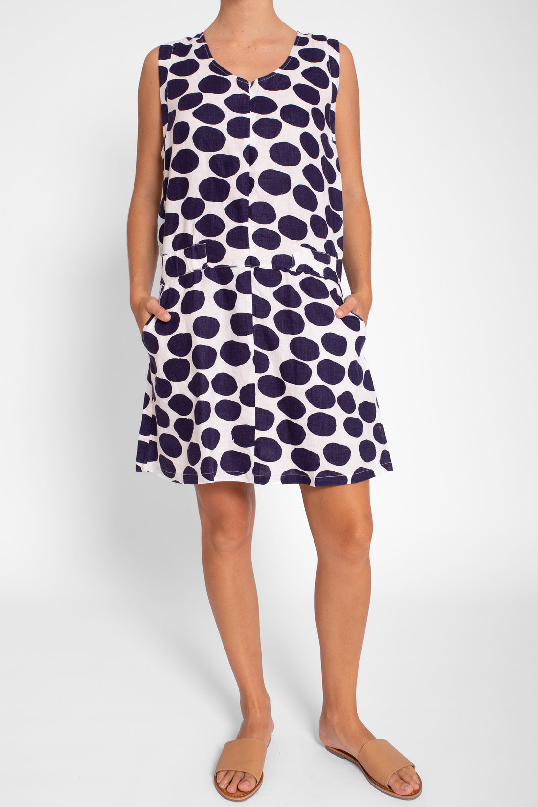 Spot Print Linen Shift Dress