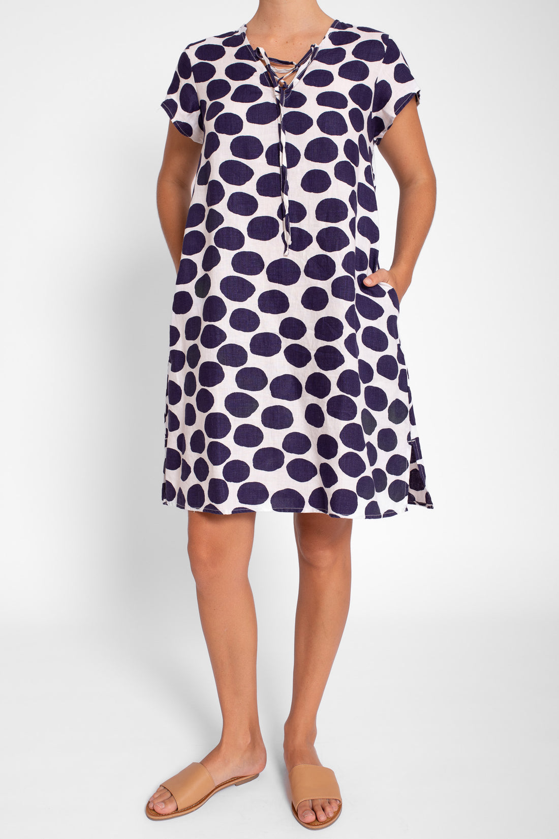 Spot Print Linen A-Line Linen Dress