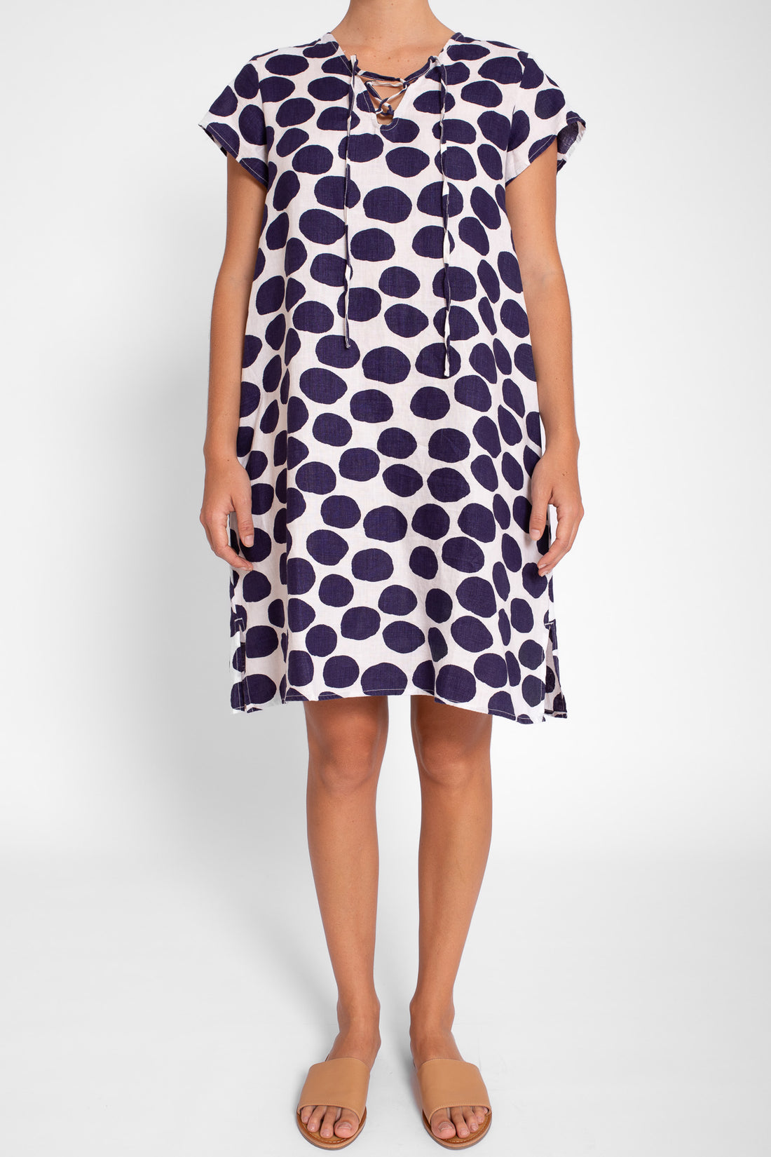 Spot Print Linen A-Line Linen Dress