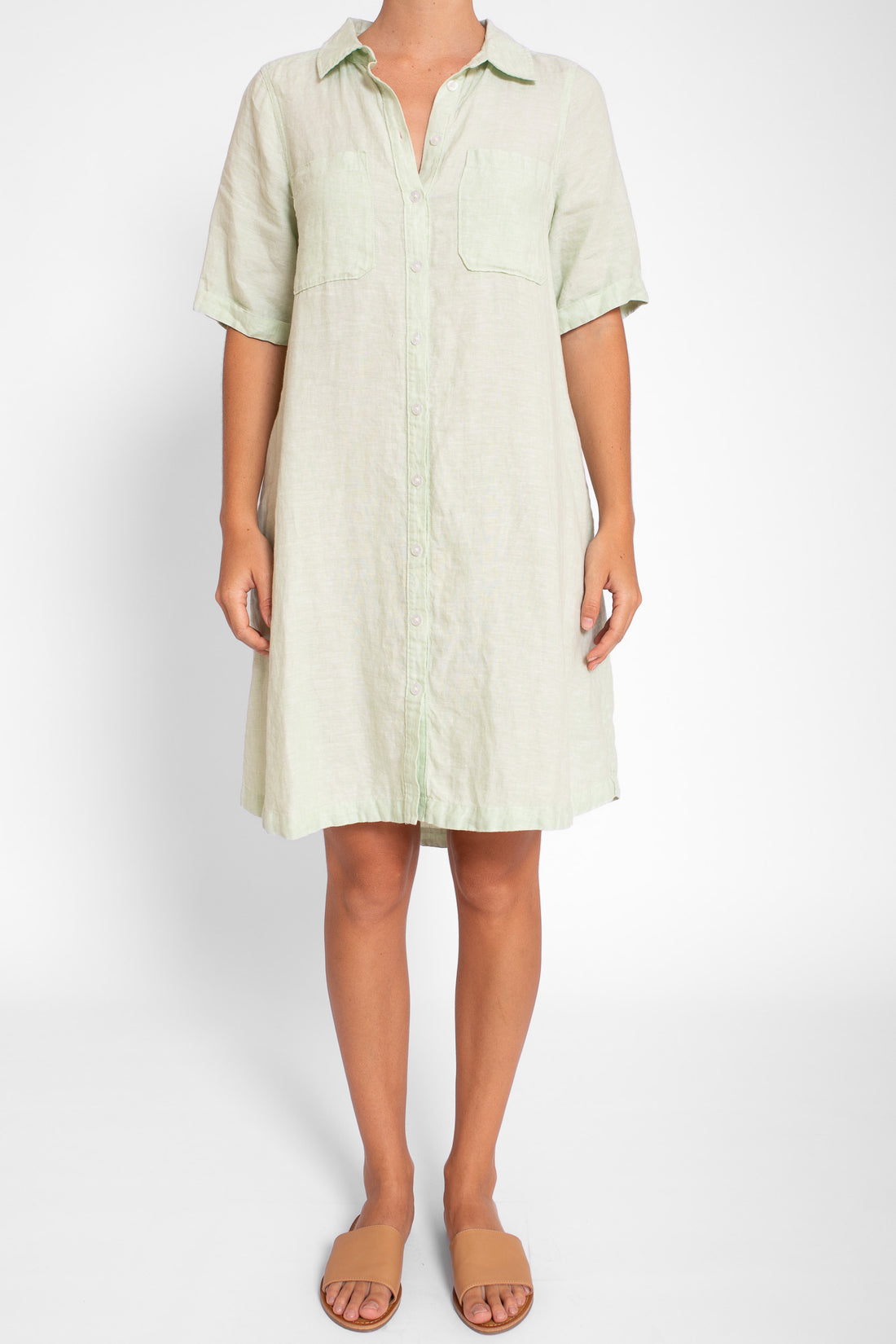 Pistachio Linen Shirtdress