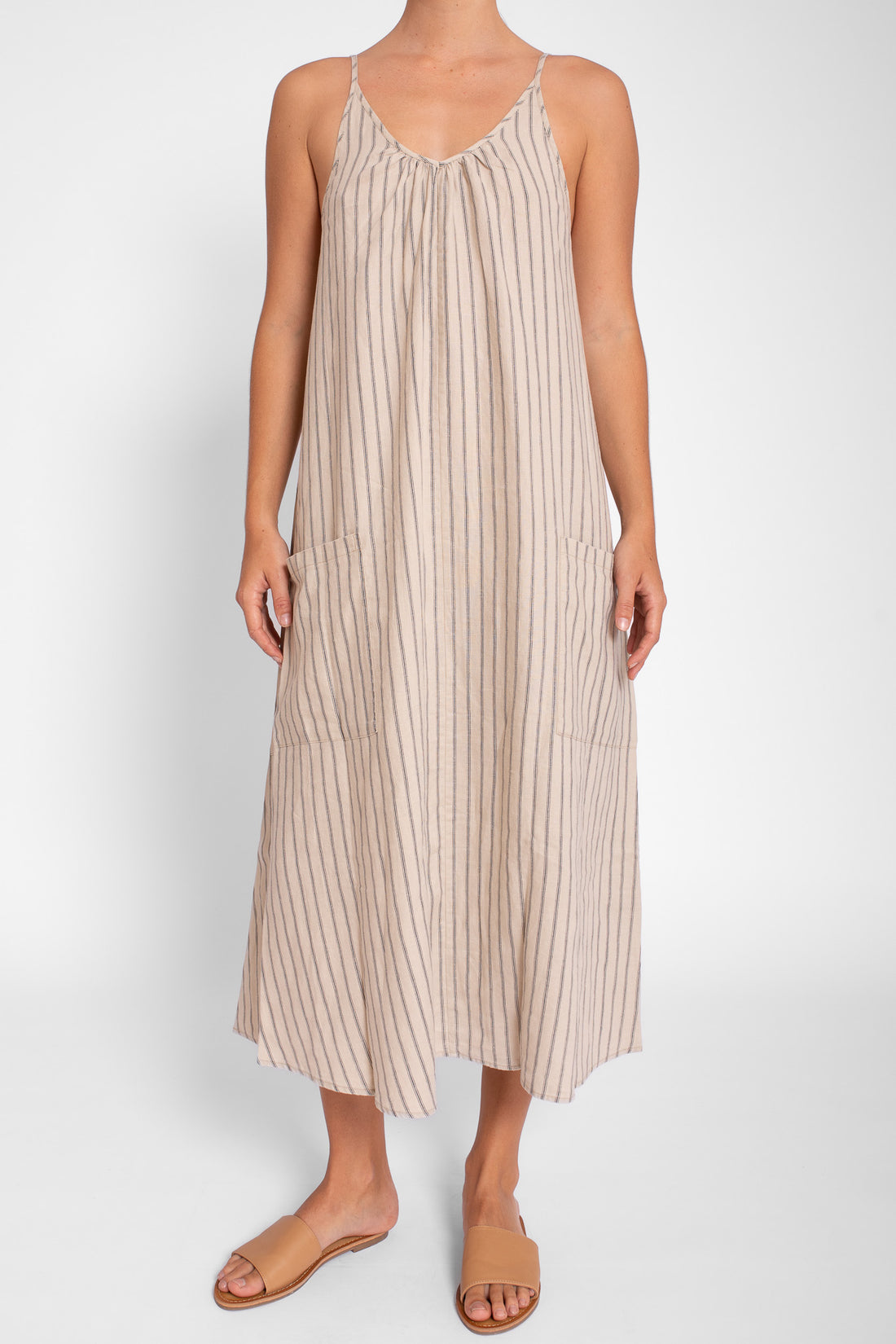 Natural Stripe Linen Beach Dress