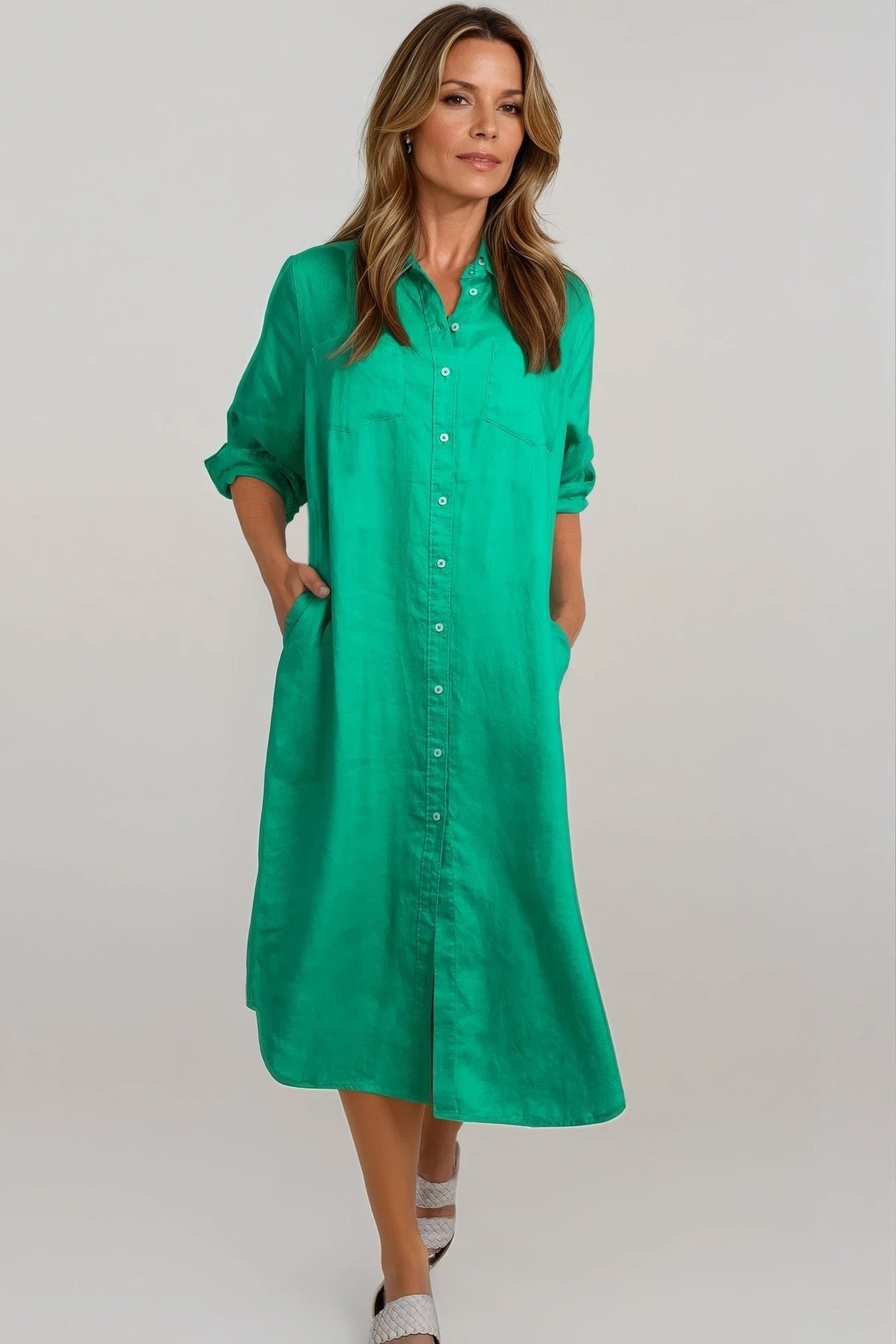 Boyfriend Linen Shirtdress Kelly Green