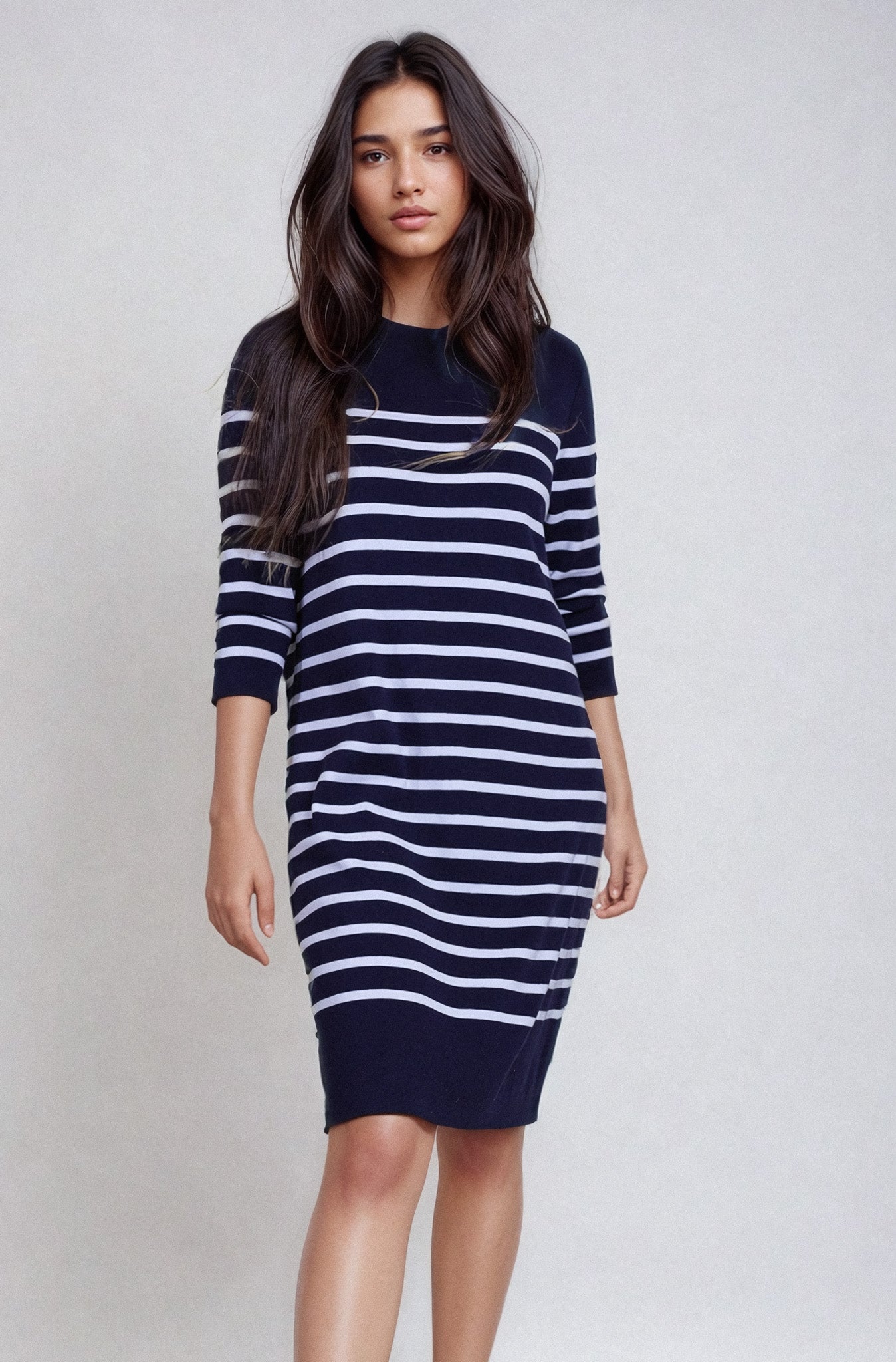 Navy and White Stripe Bianca Knit Dress