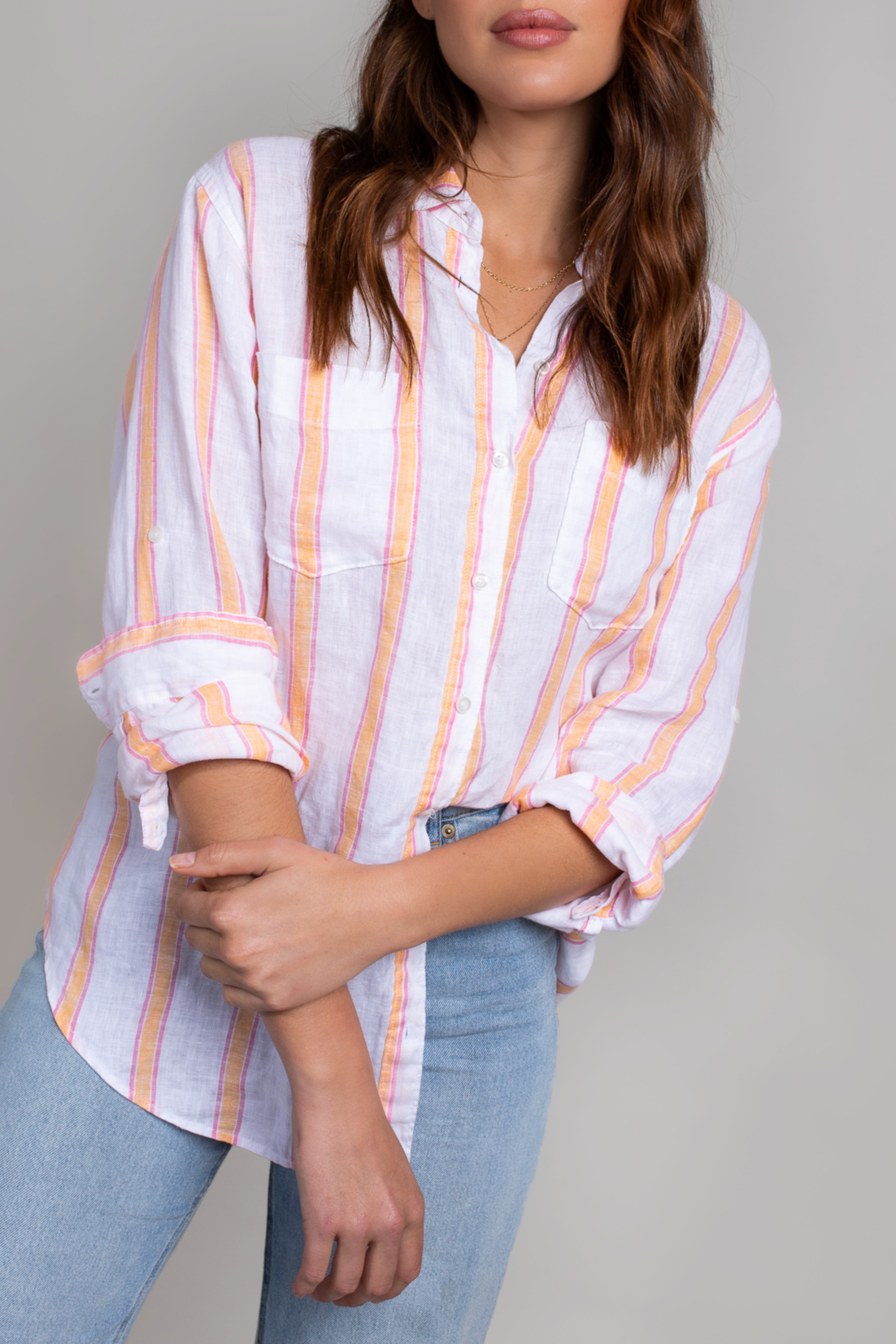 Orange/Pink Stripe Boyfriend Linen Shirt