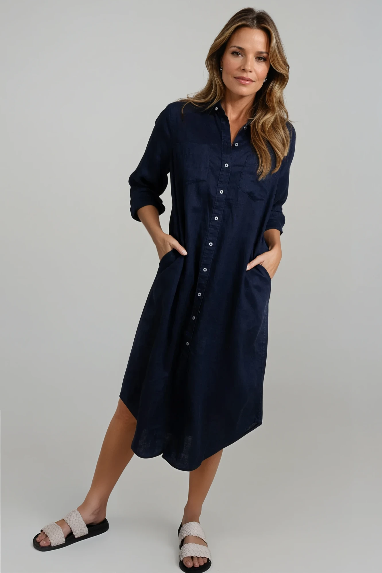 Boyfriend Linen Shirtdress Navy