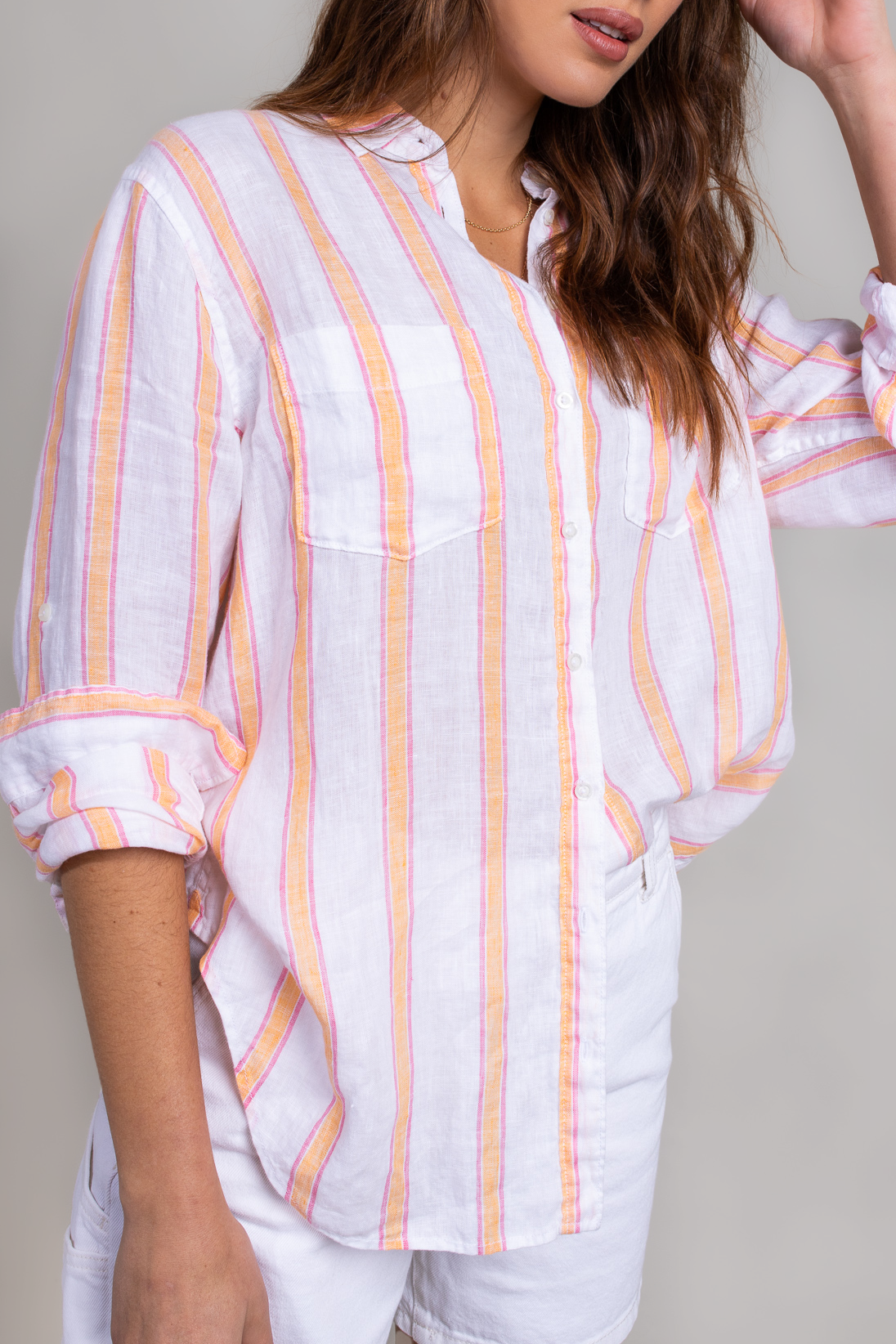 Orange/Pink Stripe Boyfriend Linen Shirt